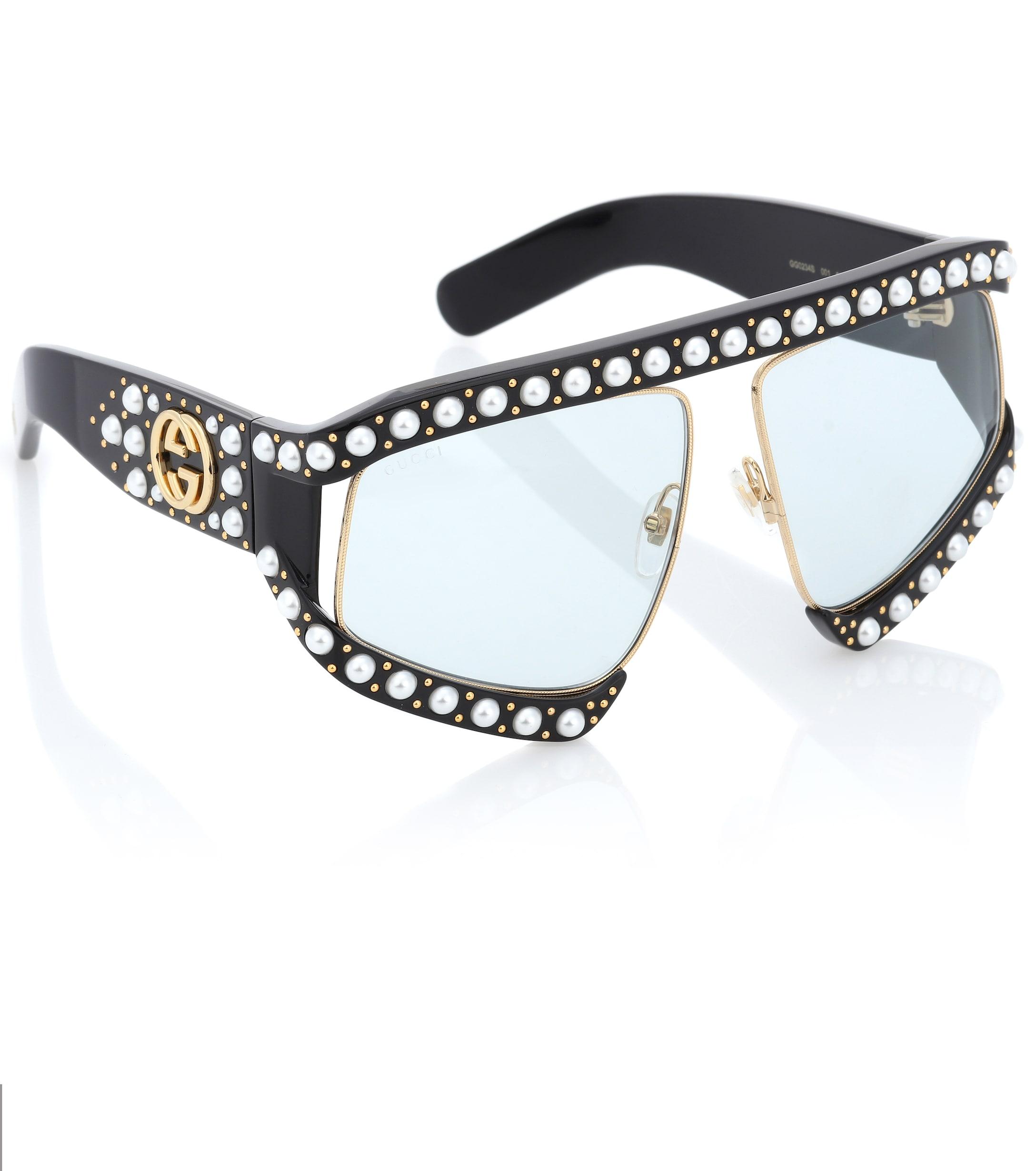 Gafas de sol adornadas con perlas de imitación Gucci de color Negro | Lyst