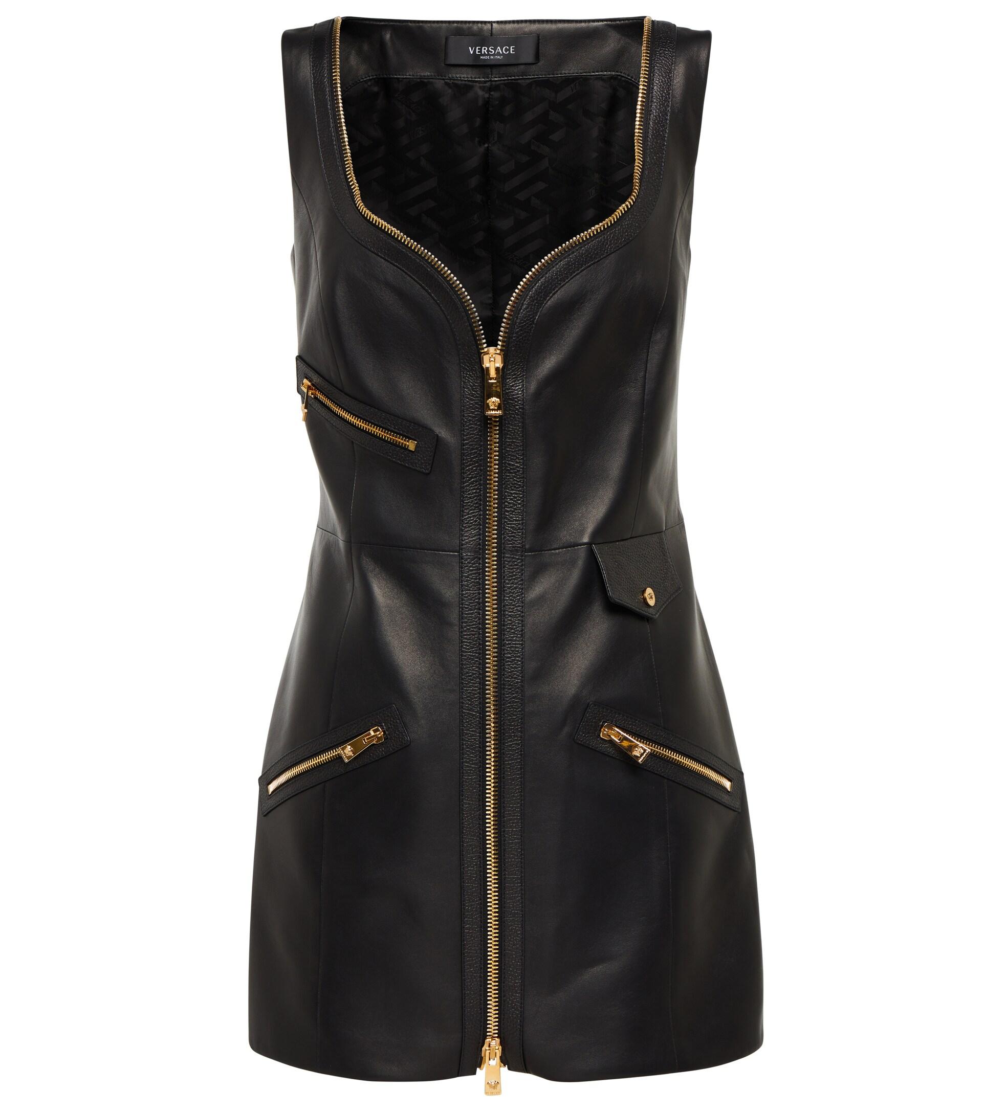 Versace Leather Zip Minidress in Black | Lyst