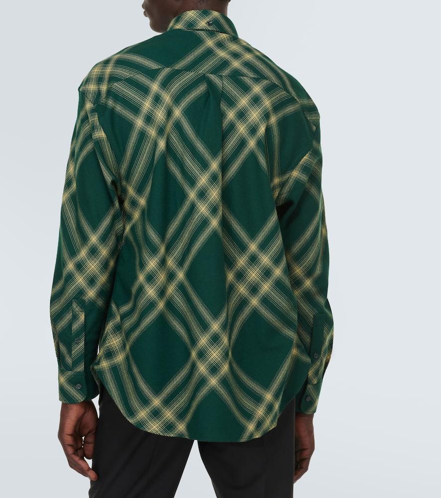 Burberry Check Wool Shirt in Green for Men | Lyst