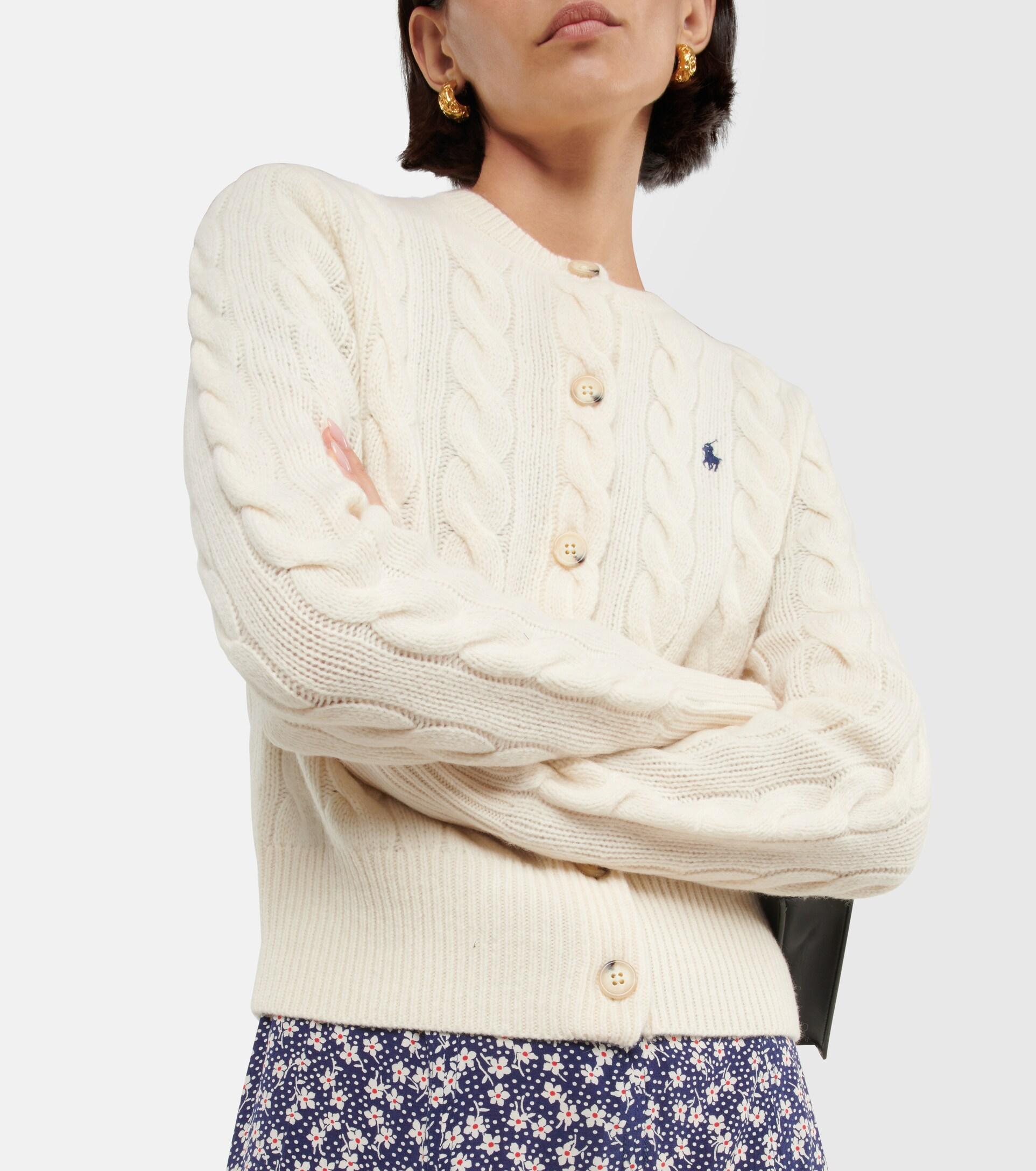 Polo Ralph Lauren Cable-knit Wool And Cashmere Cardigan in White | Lyst