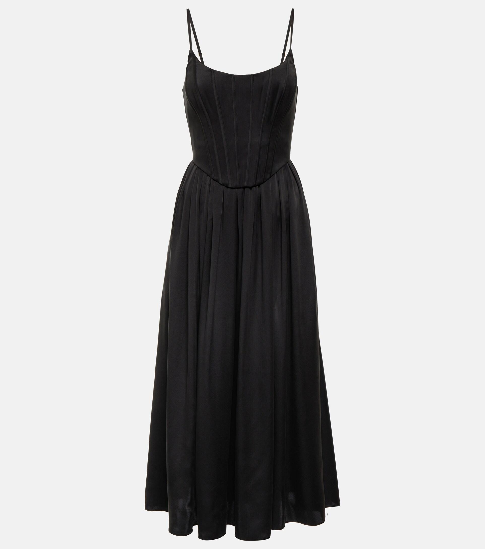 Zimmermann Silk Corset Midi Dress in Black | Lyst