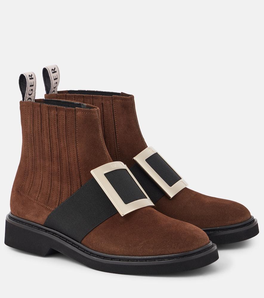 Roger Vivier Viv' Rangers Suede Chelsea Boots in Brown Lyst