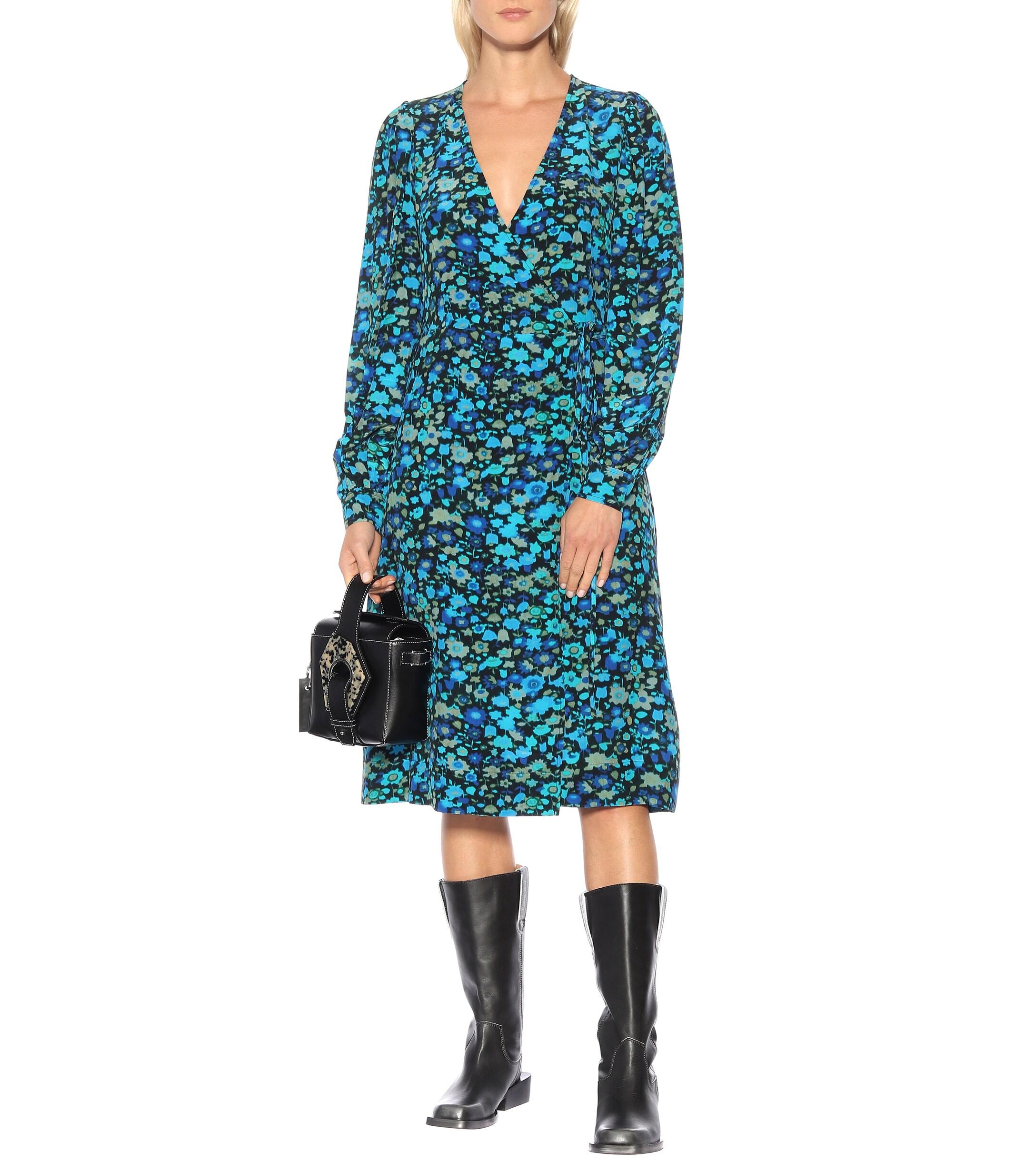Ganni Denim Silk Mix Wrap Dress In Azure Blue Save 87 Lyst 