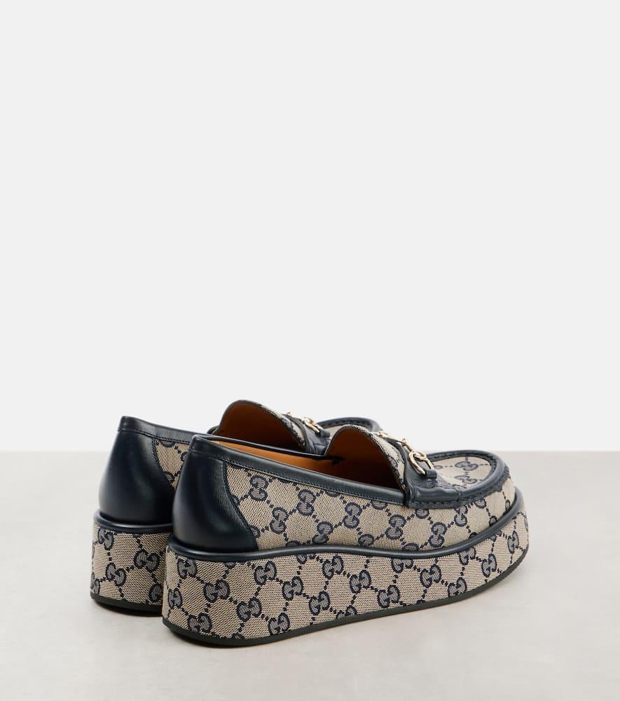 Gucci Horsebit Gg Canvas Wedge Loafers in Gray Lyst
