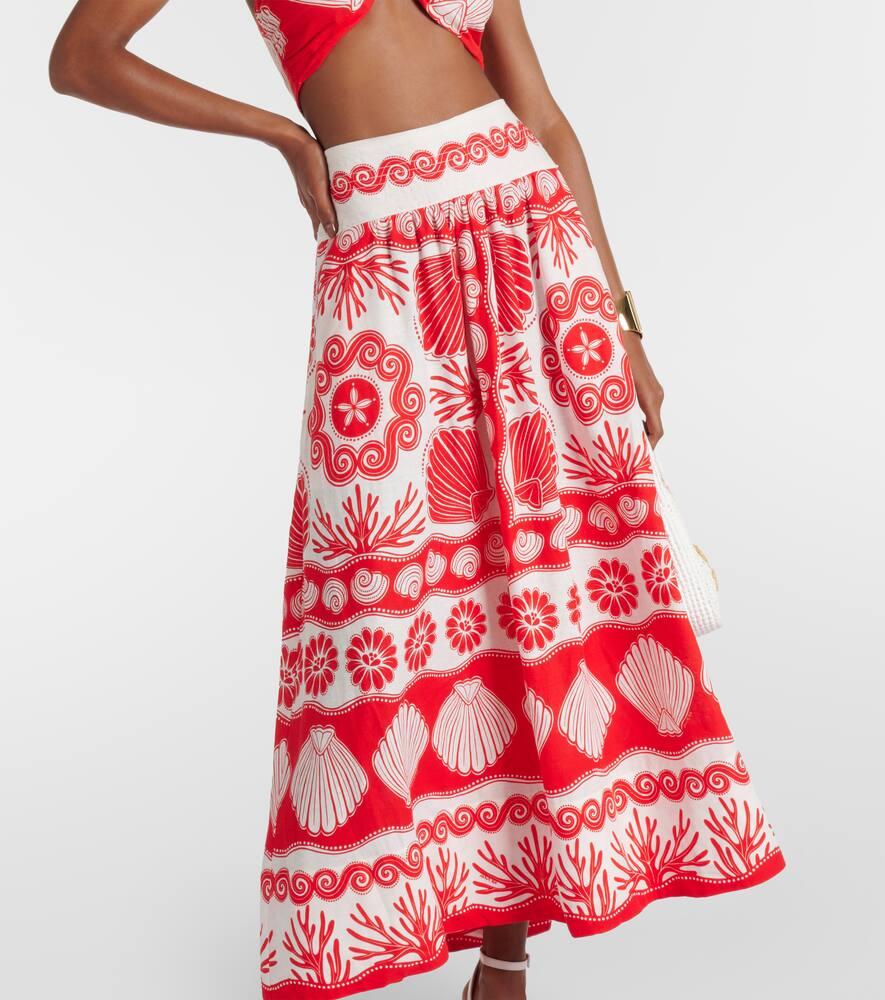 スカート FARM RIO Cream Linen Blend Skirt FARM RIO Printed linen-blend midi skirt | NET-A-PORTER