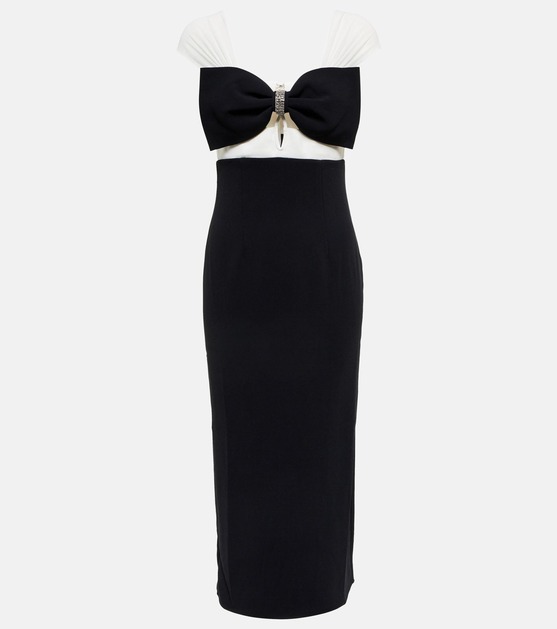 Self-Portrait Bow-embellished Crepe Midi Dress in Black | Lyst