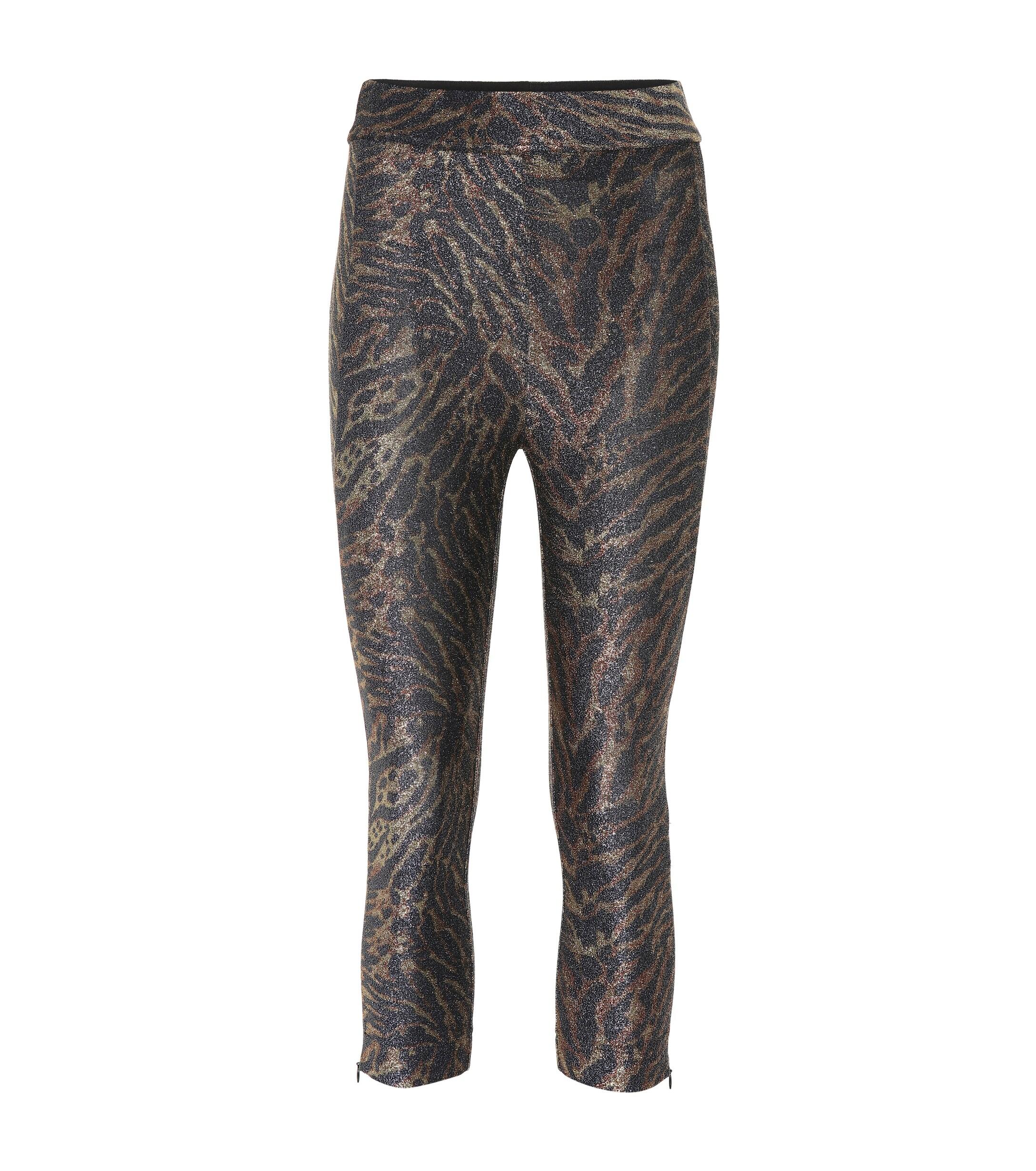 Ganni Tiger-print Lurex Jersey leggings - Lyst
