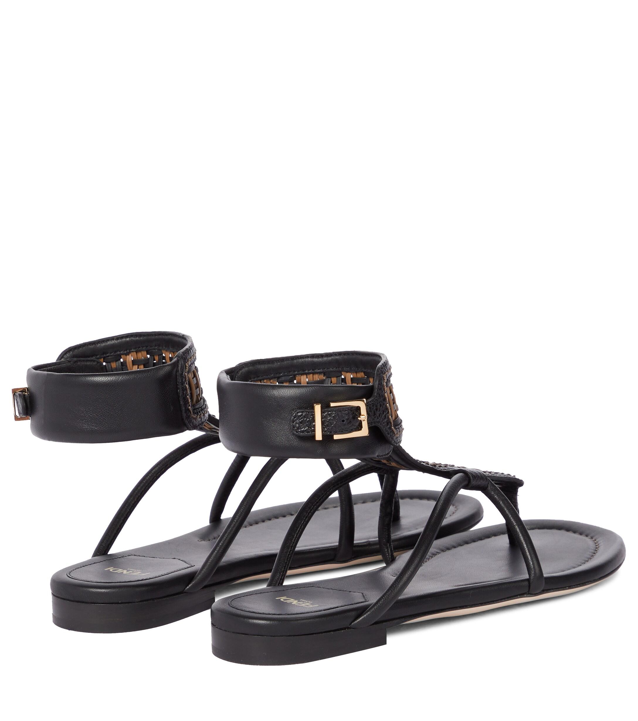Fendi Ff Interlace Leather Thong Sandals | Lyst