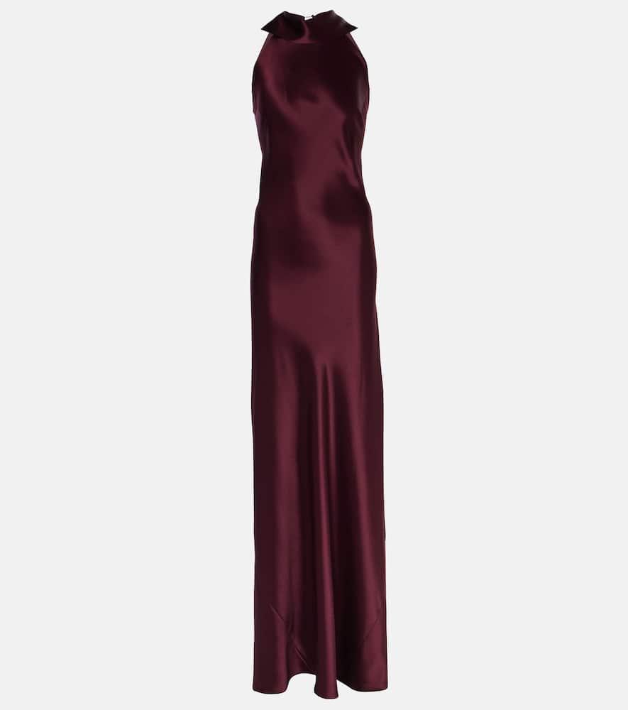 Galvan London Sienna Halterneck Satin Gown in Purple | Lyst