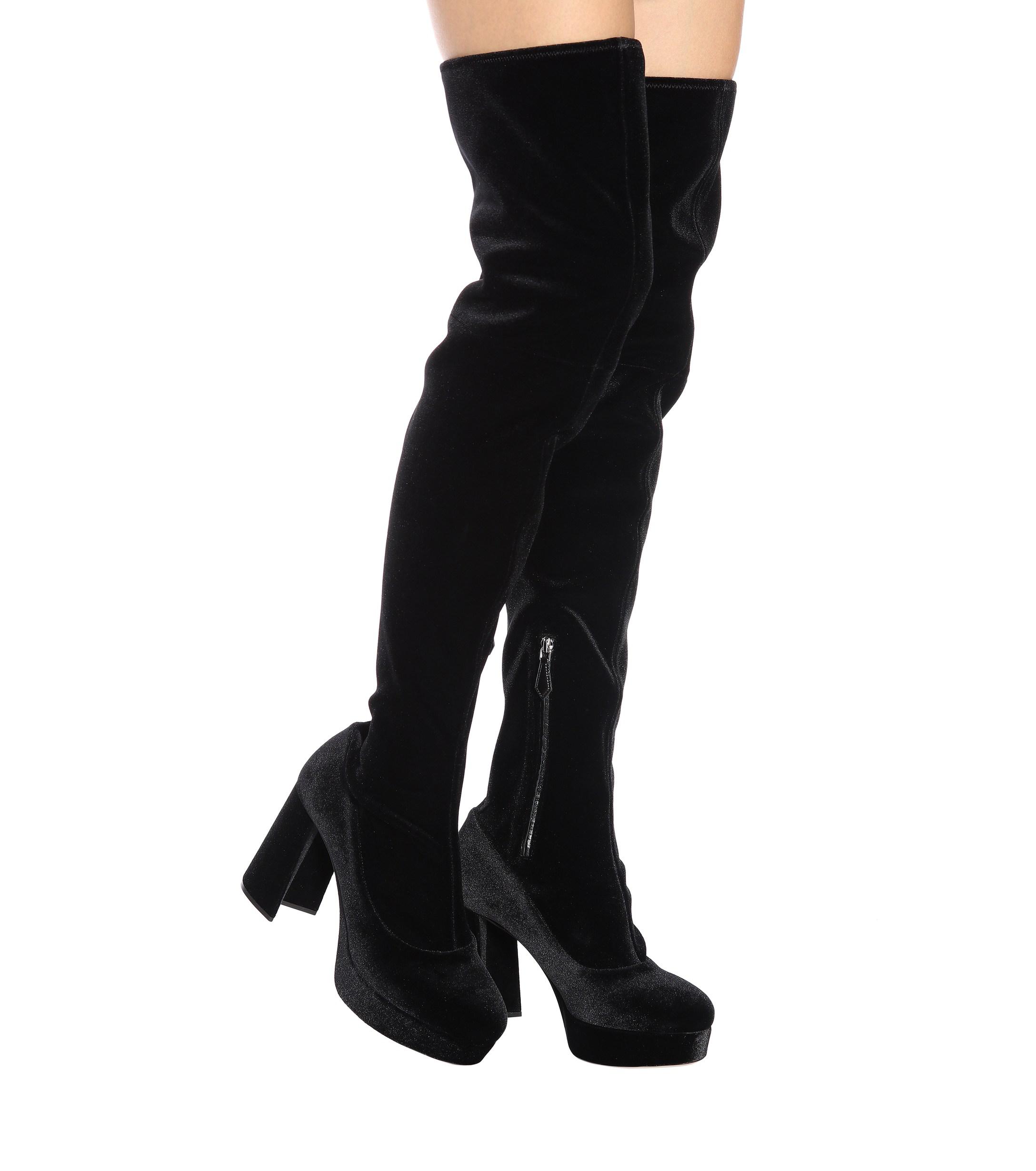 Miu Miu Velvet Over-the-knee Boots in Black | Lyst