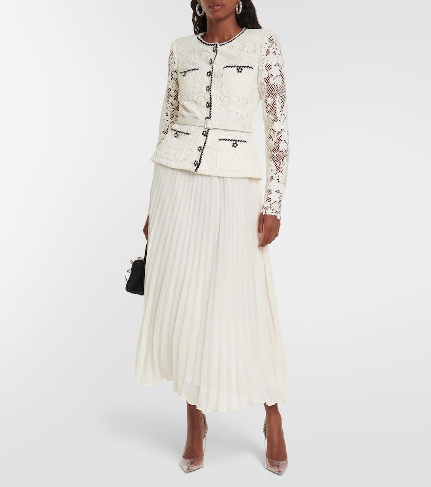 Self-Portrait Convertible Pleated Georgette And Embellished Corded Lace  Midi Dress in White | Lyst