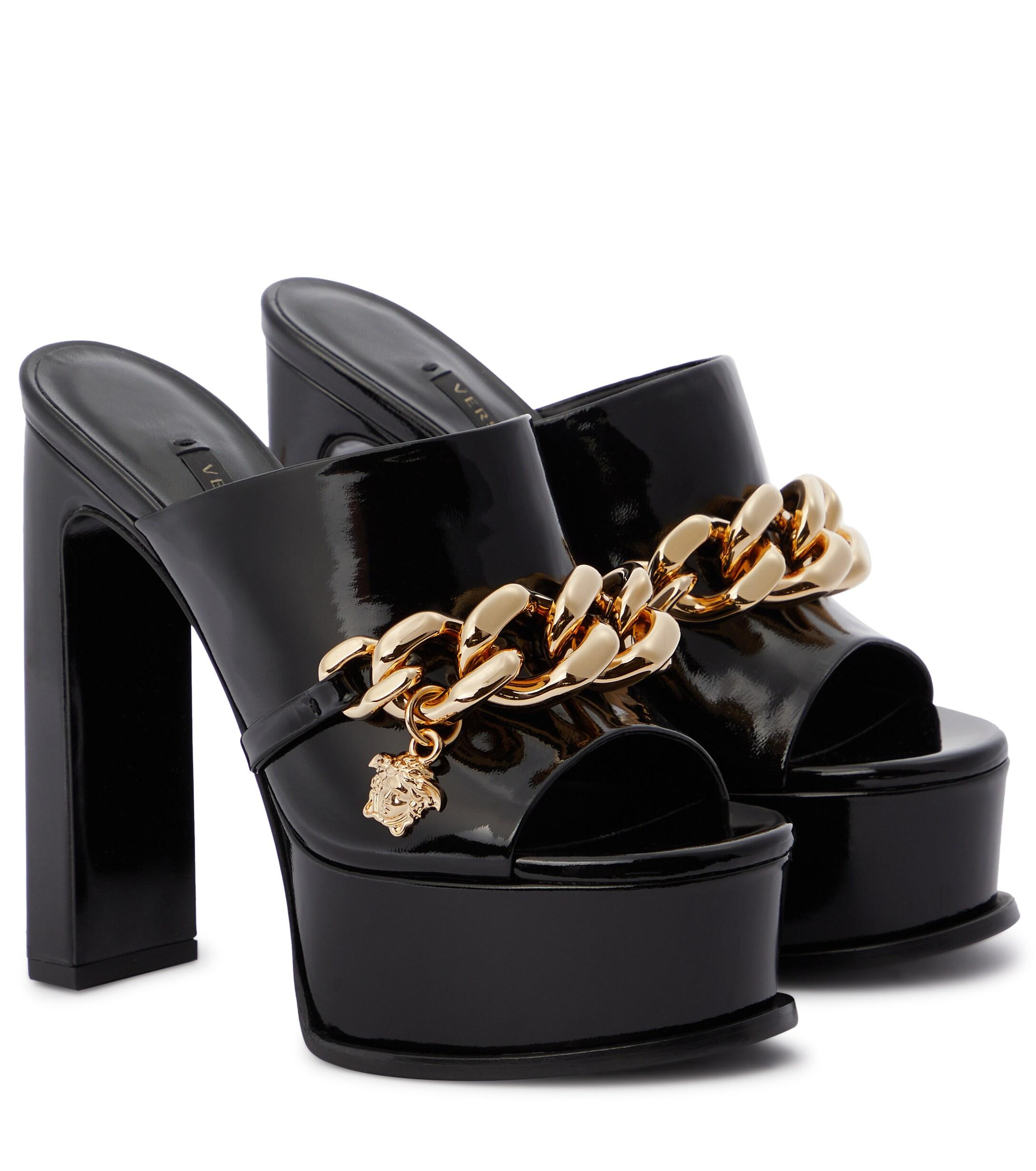 Versace Medusa Chain Leather Platform Sandals in Black | Lyst