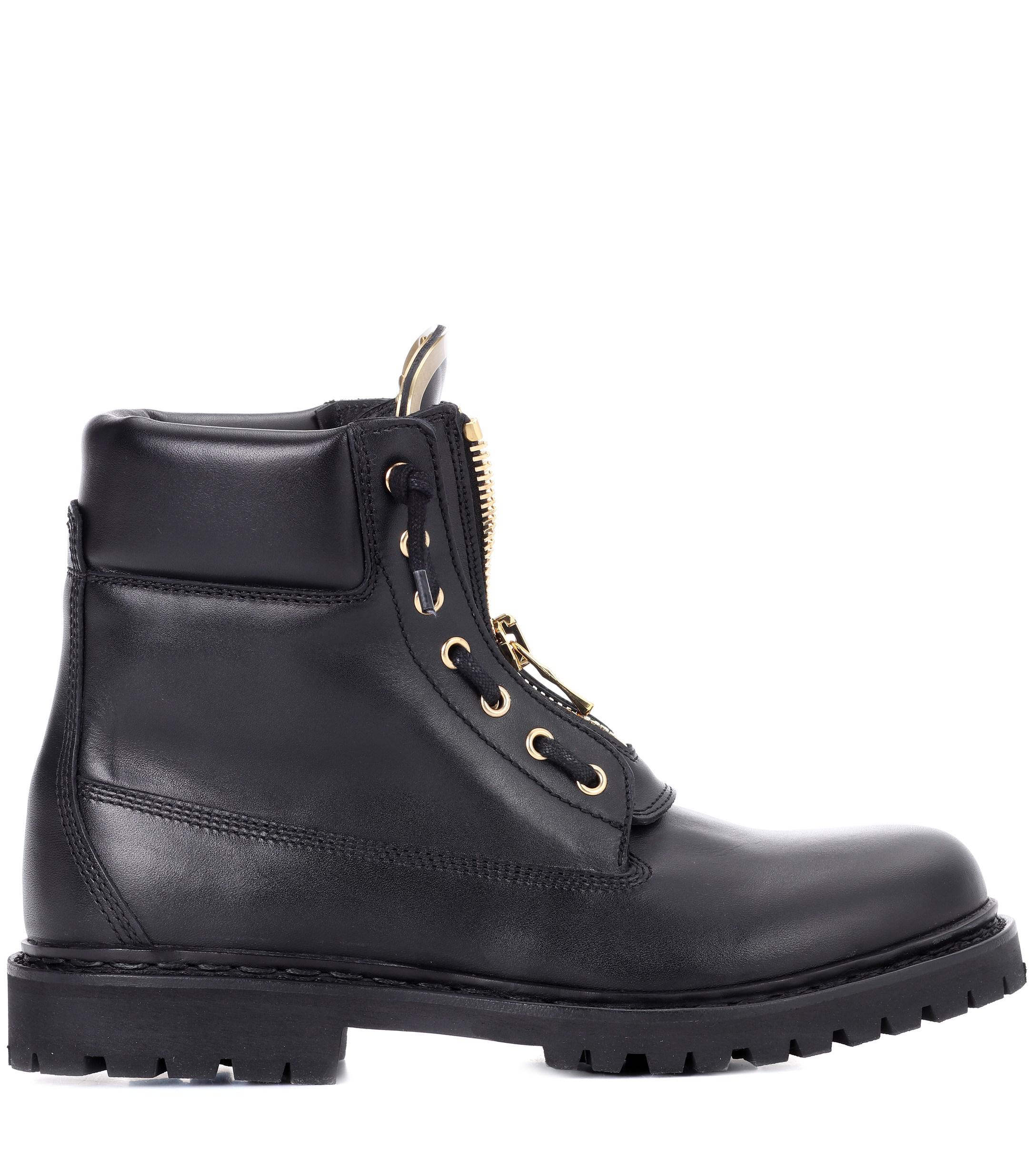 Balmain Taiga Leather Boots in Black | Lyst