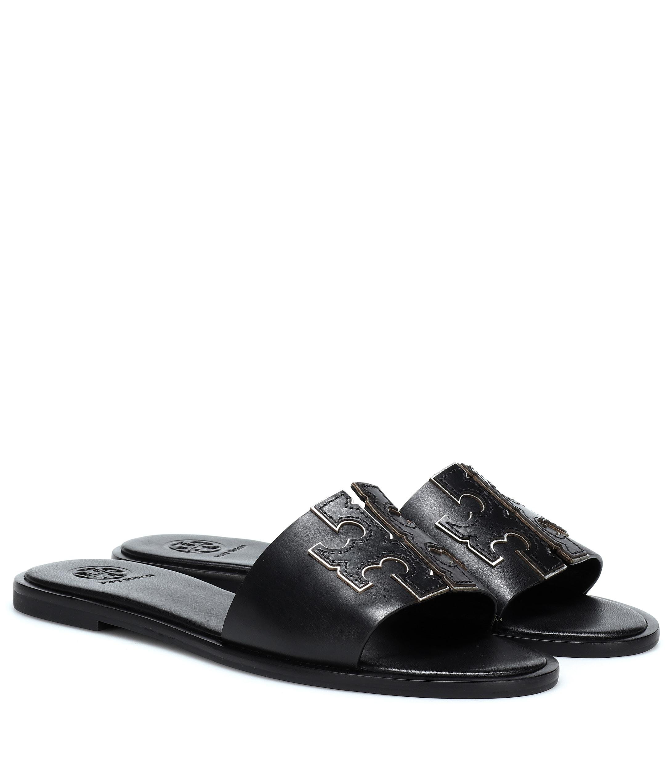 Tory Burch Ines Leather Slides in Black - Lyst