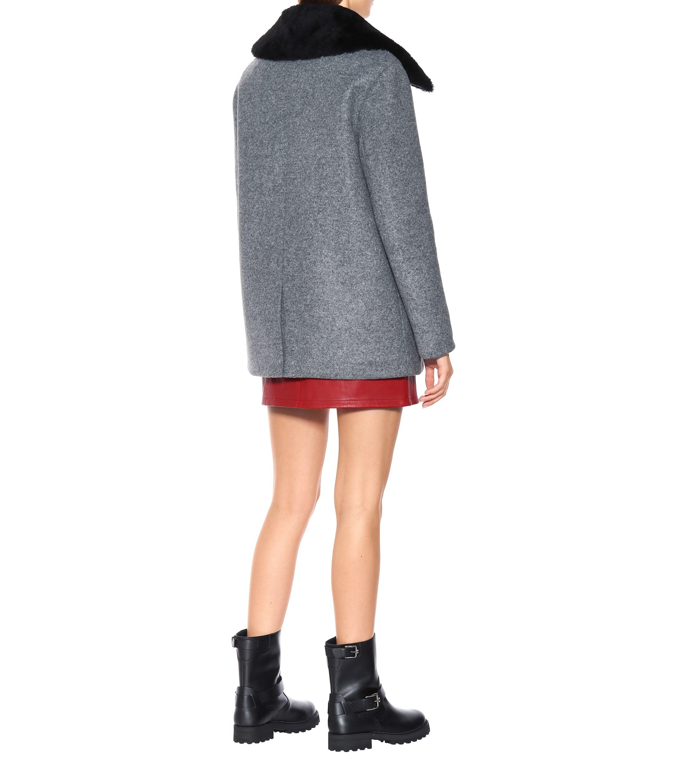 COACH Wool Shearlingtrimmed Coat in Grey (Gray) Lyst