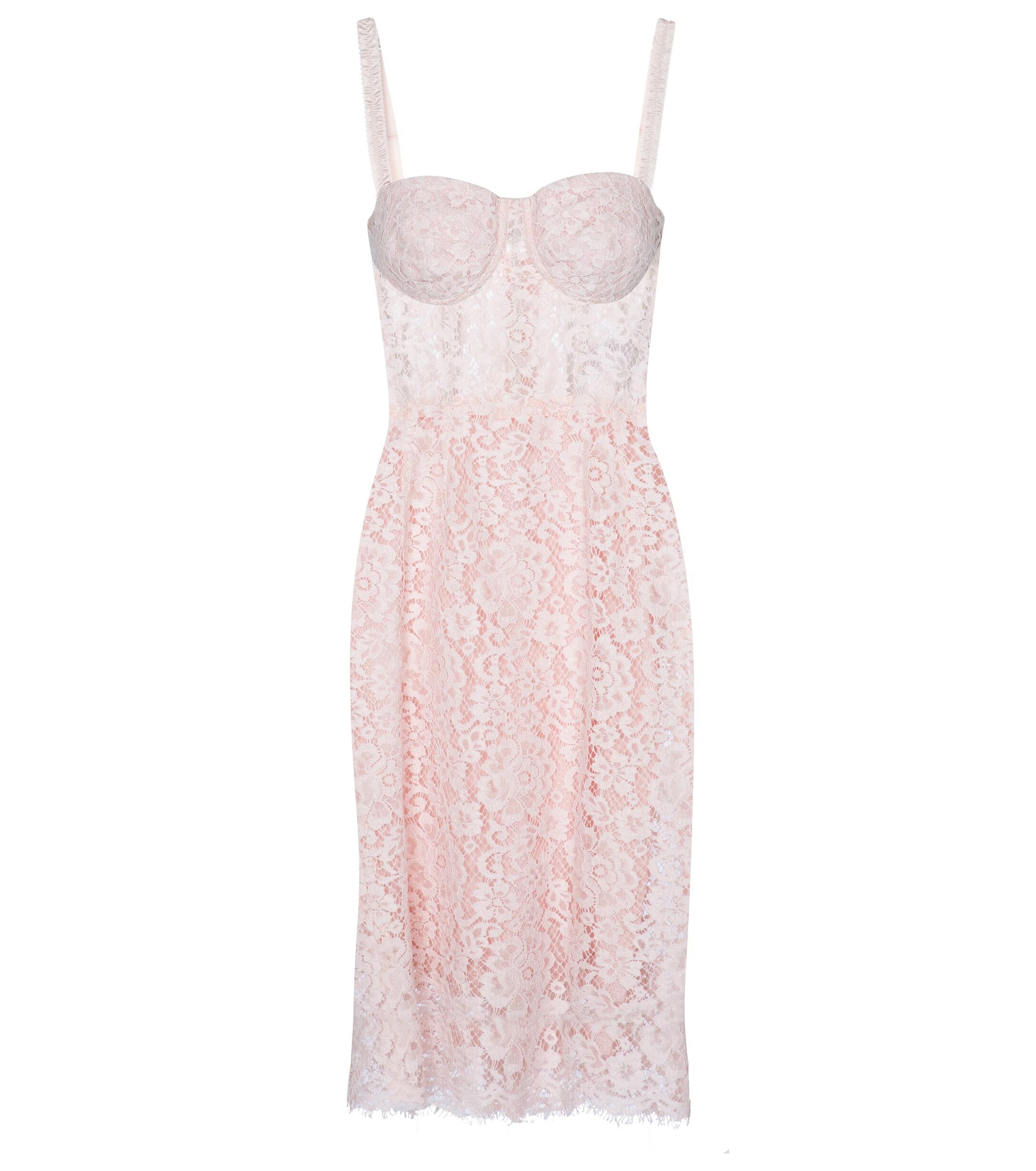 Dolce & Gabbana Bustier Lace Midi Dress in Pink | Lyst