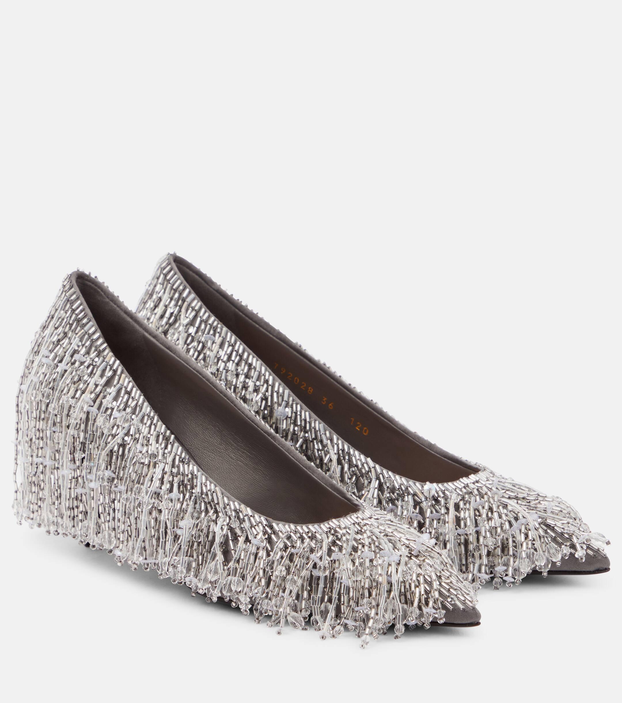 Gucci Beaded Fringed Satin Pumps in Grey Lyst Canada