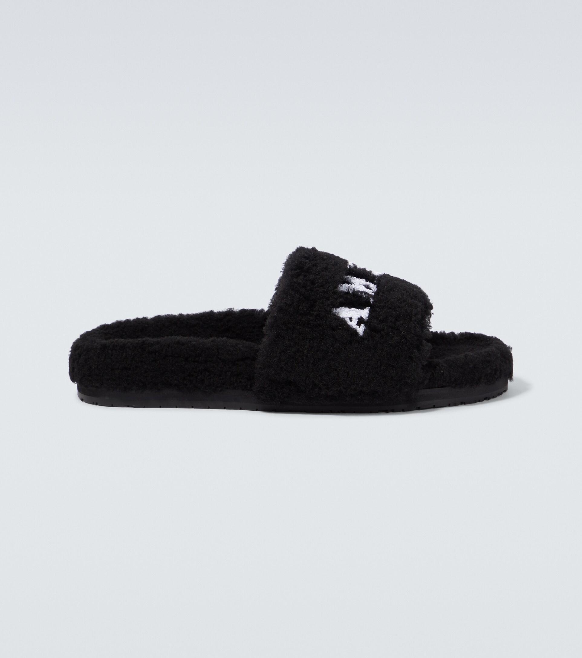 Amiri Embroidered Shearling Slides in Black for Men Lyst