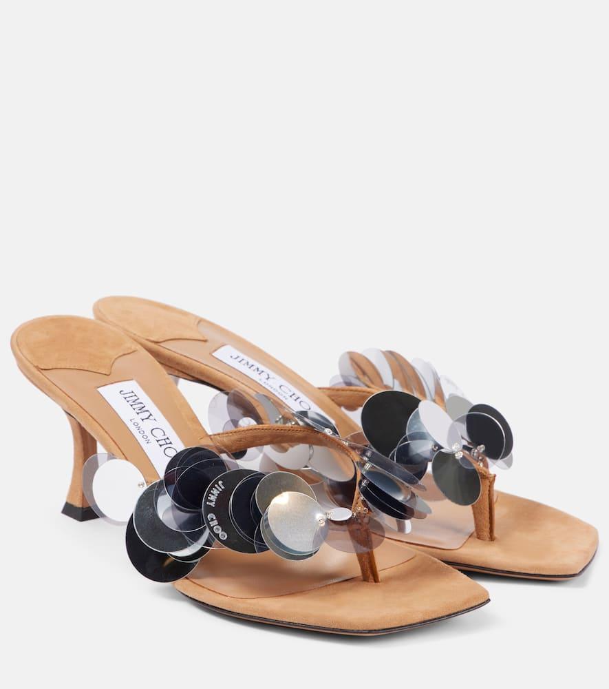 Jimmy Choo Freja 70 Sequined Suede Thong Sandals in Natural