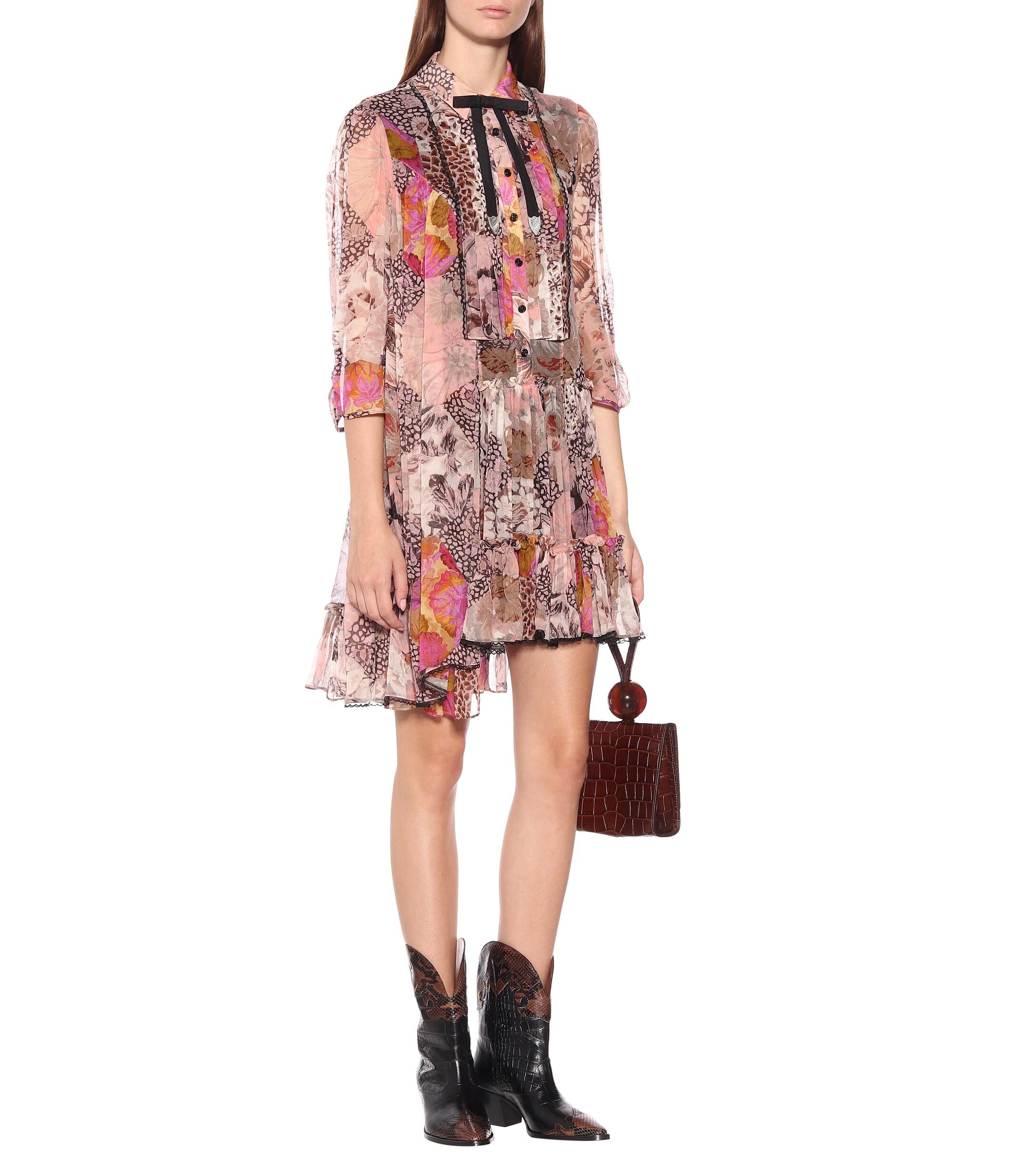 COACH Floral Asymmetric Silk Dress in Pink Lyst
