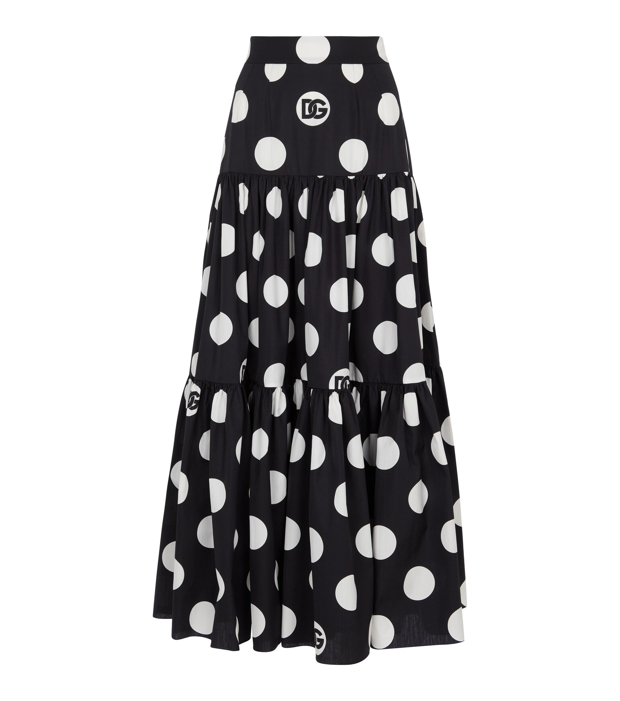Jupe longue en coton a pois Dolce Gabbana en coloris Noir Lyst