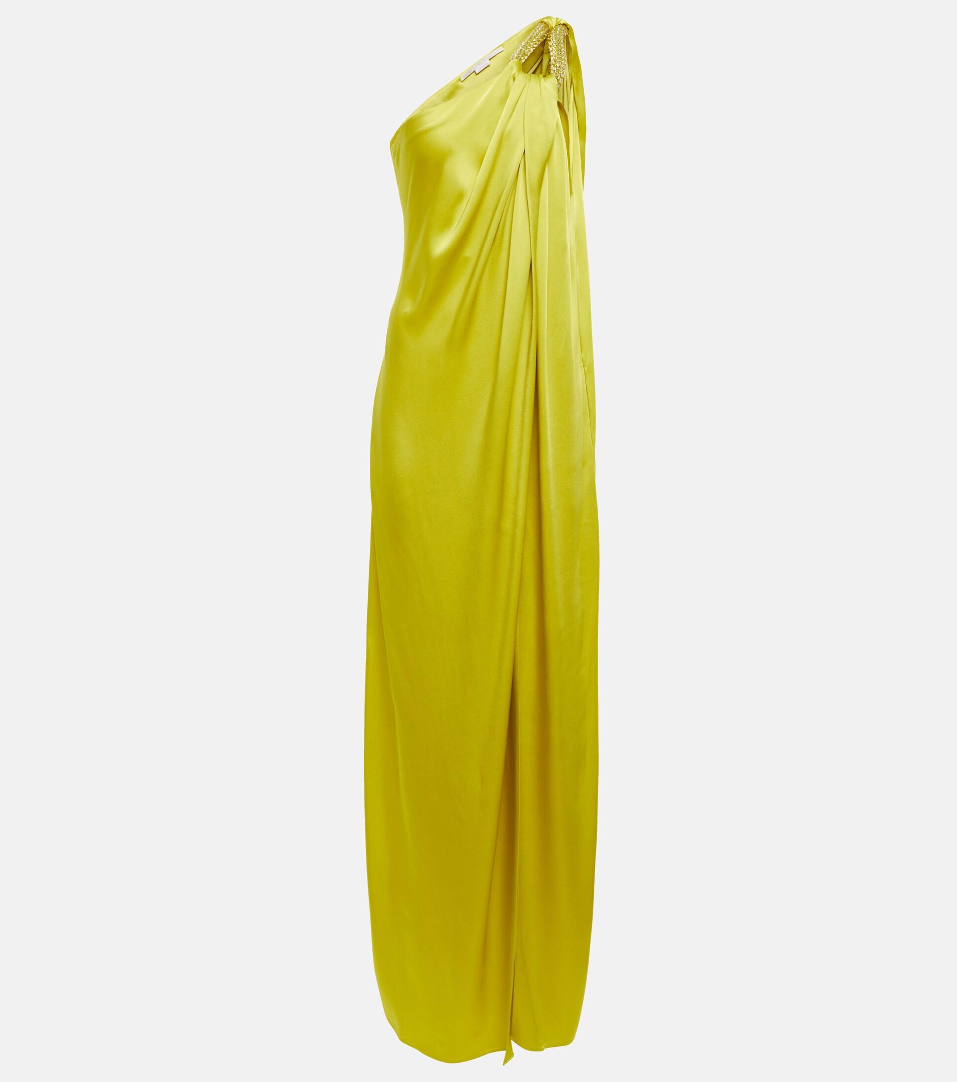 Stella McCartney One-shoulder Embellished Satin Gown in Yellow | Lyst