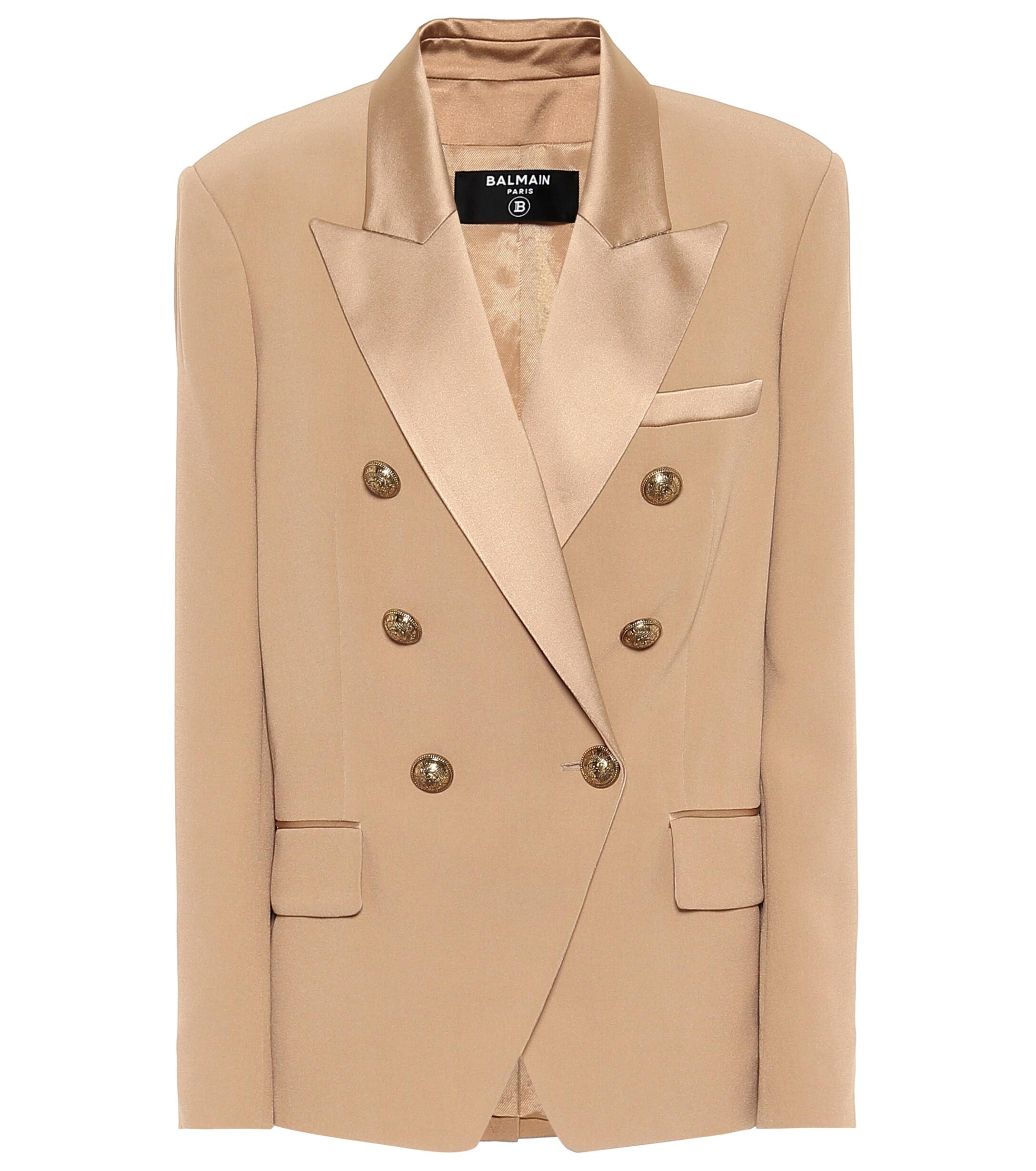 Balmain Synthetic Doublebreasted Blazer in Brown Lyst