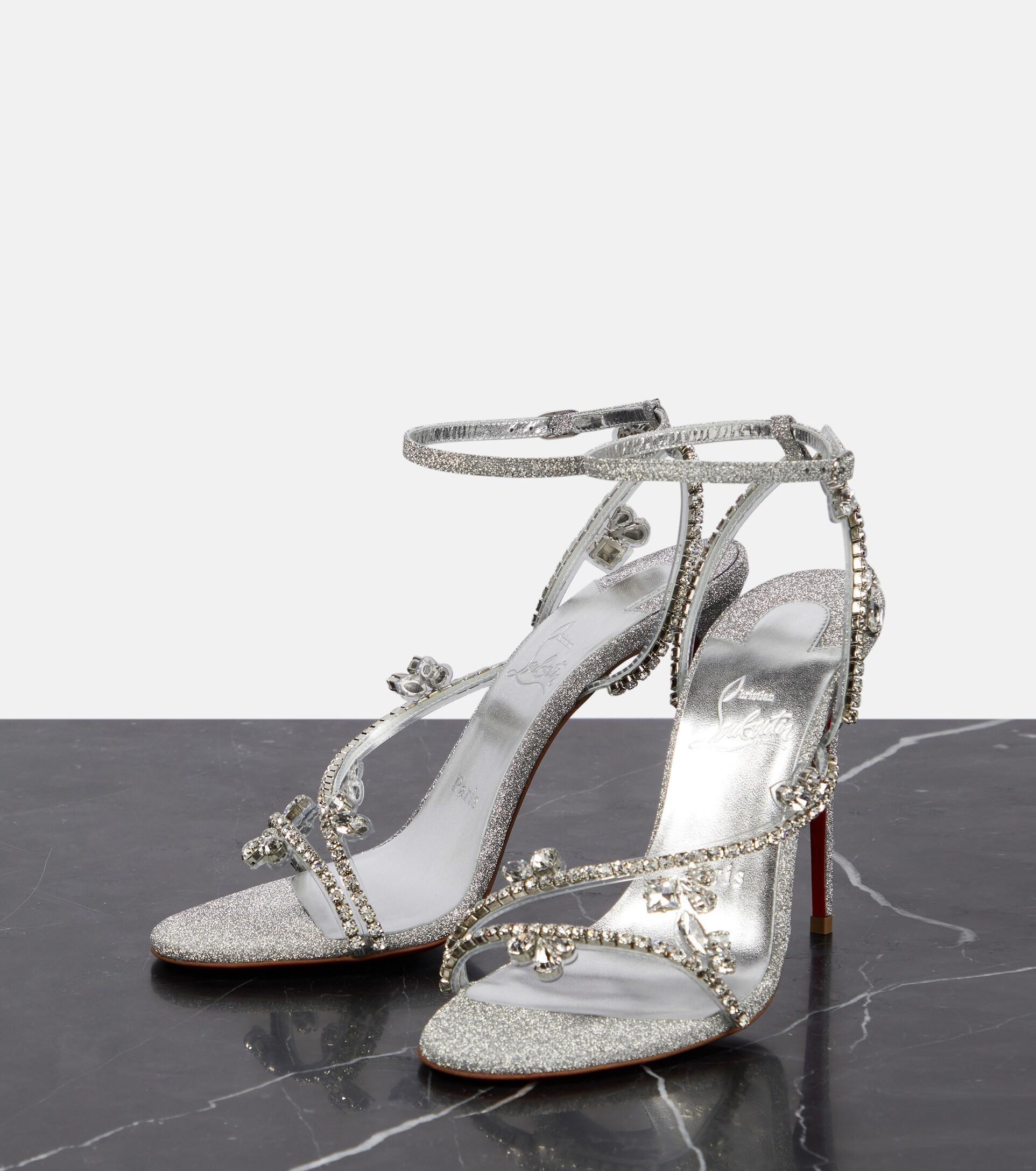 Christian Louboutin Joli Queen 100 Embellished Sandals in Metallic 