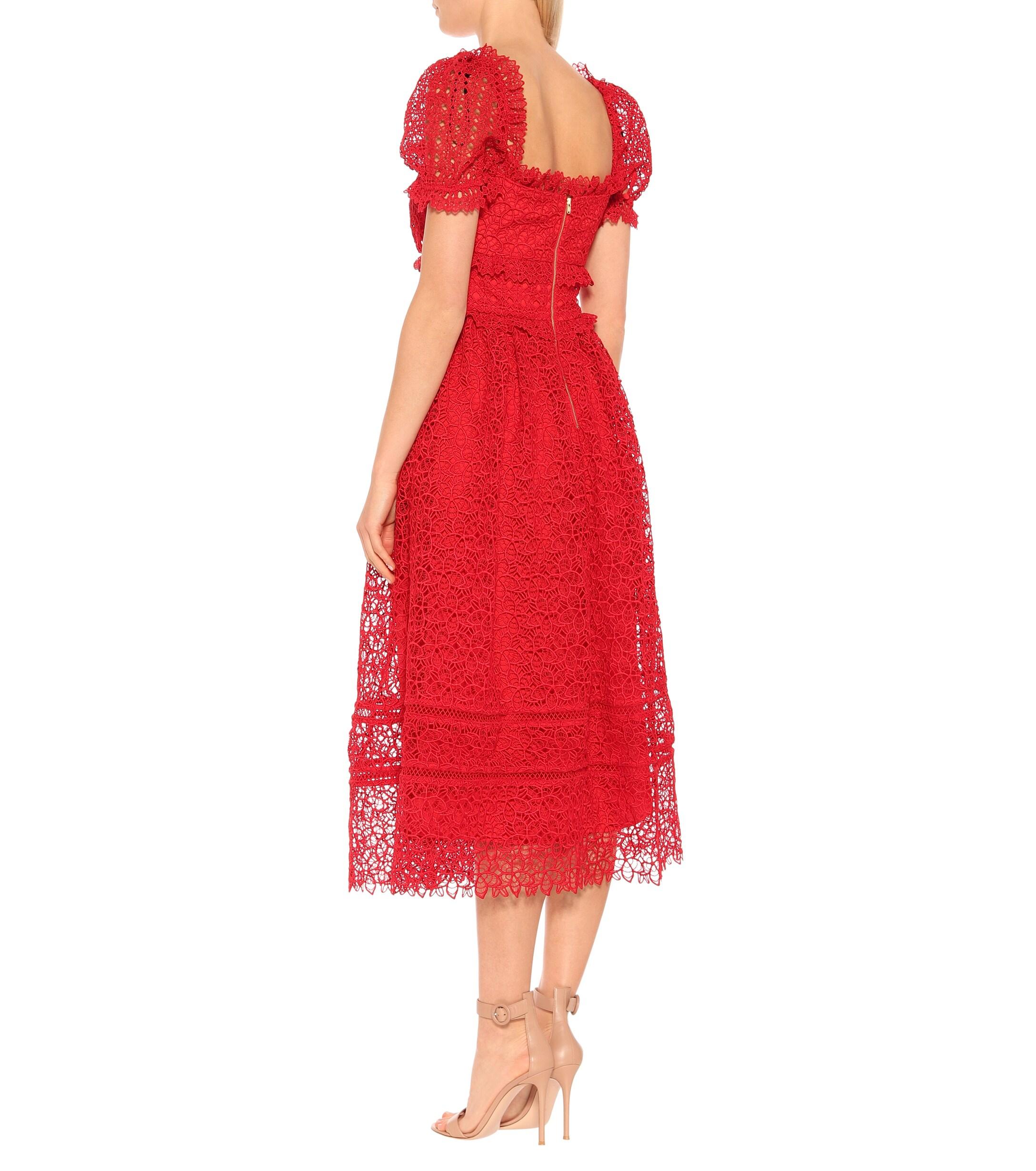 Self-Portrait Guipure Lace Midi Dress in Red - Lyst