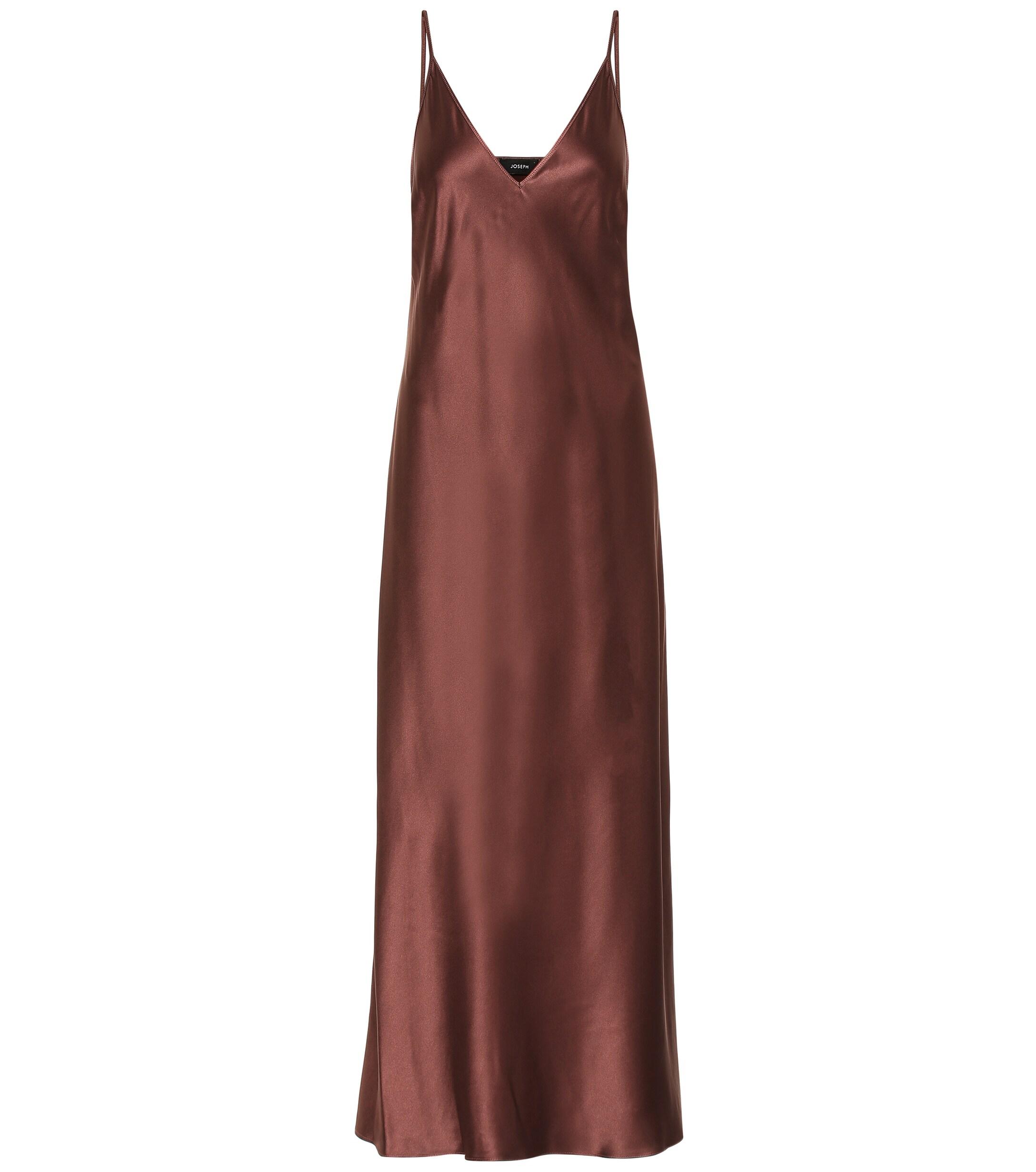 JOSEPH Clea Silksatin Slip Maxi Dress in Brown Lyst