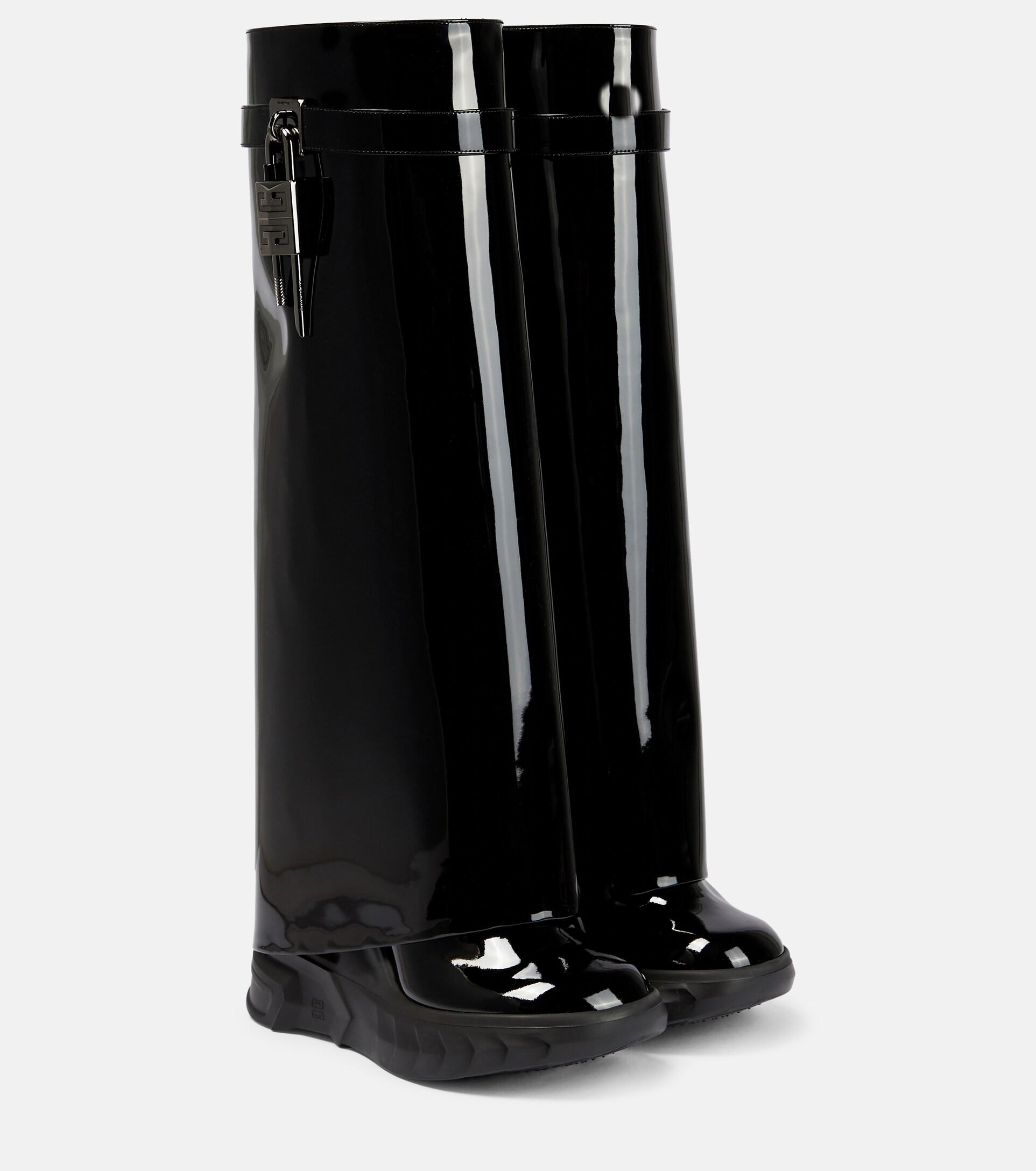 Givenchy Shark Lock Biker Patent Leather Knee-high Boots in Black | Lyst
