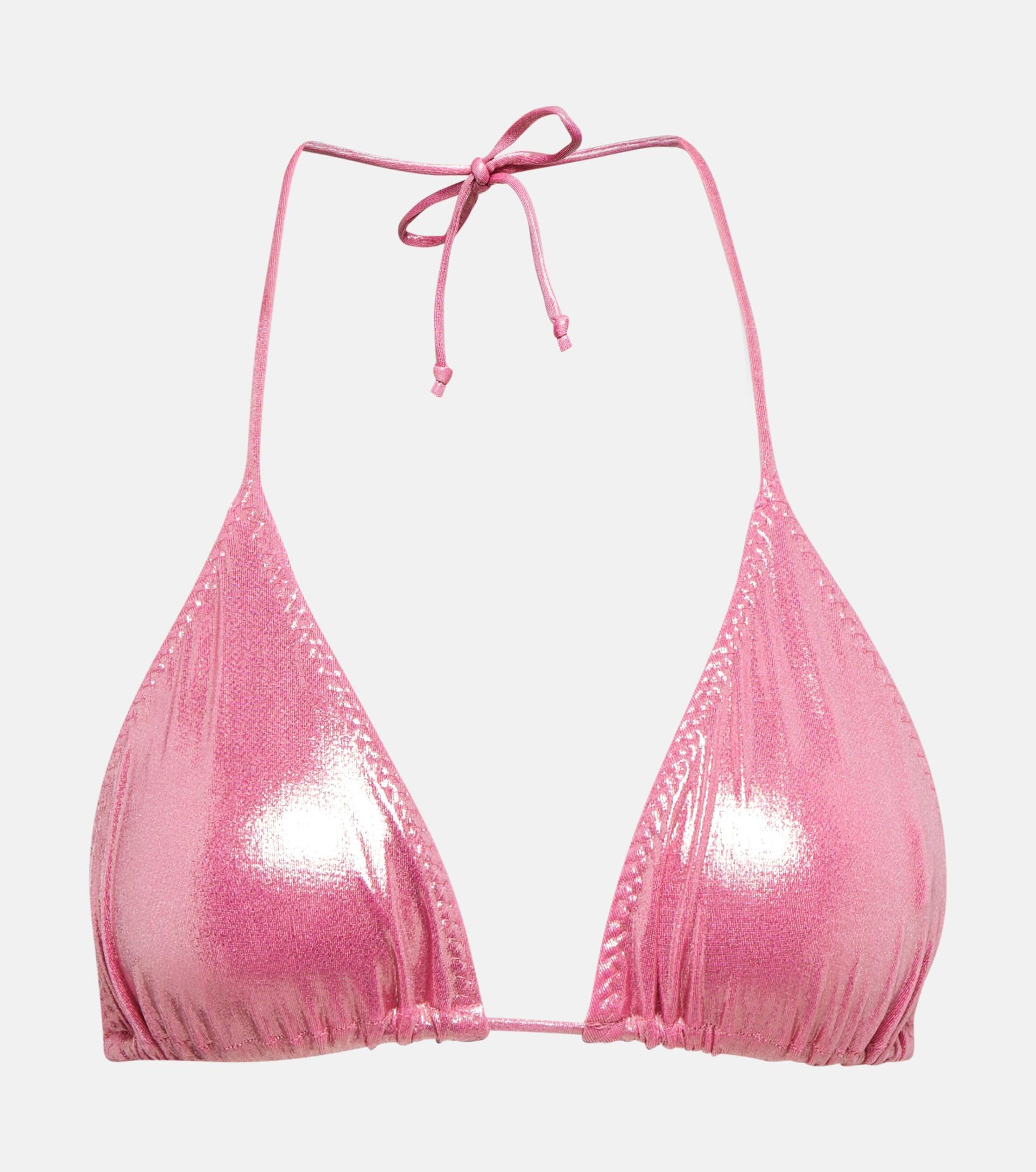 Norma Kamali Metallic Triangle Bikini in Pink | Lyst
