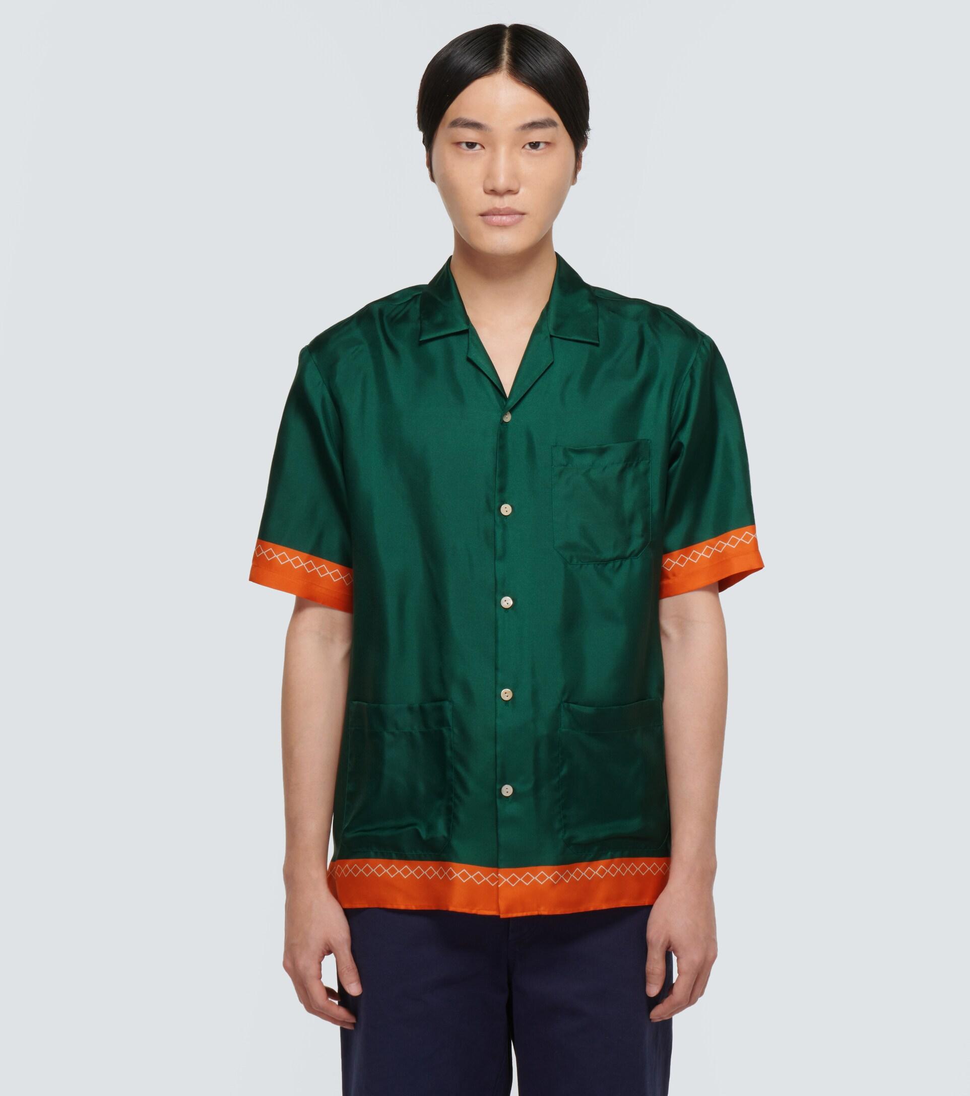 Gucci Silk Satin Shirt in Green for Men | Lyst