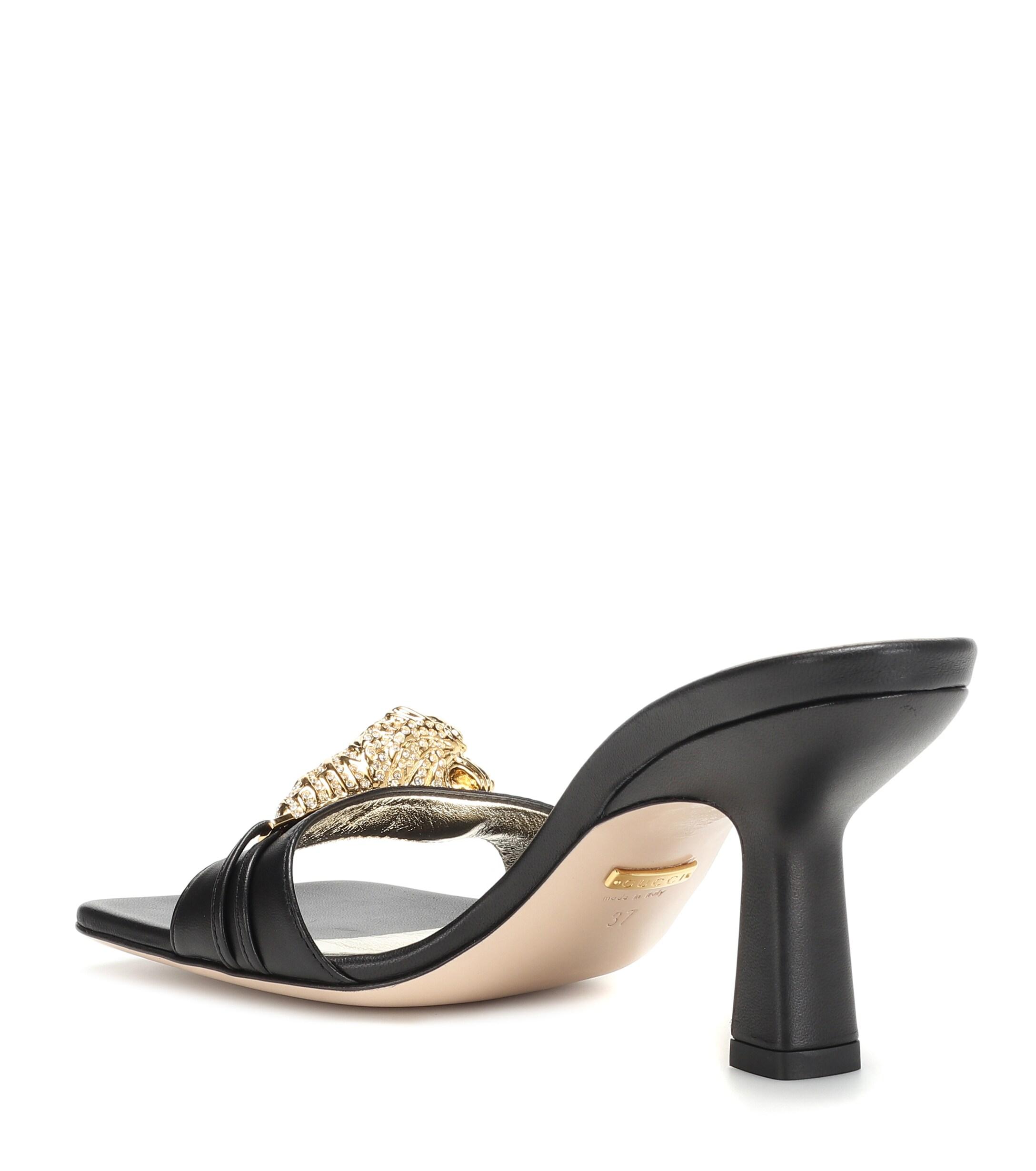 Gucci Leather Tiger Head Sandals in Black | Lyst