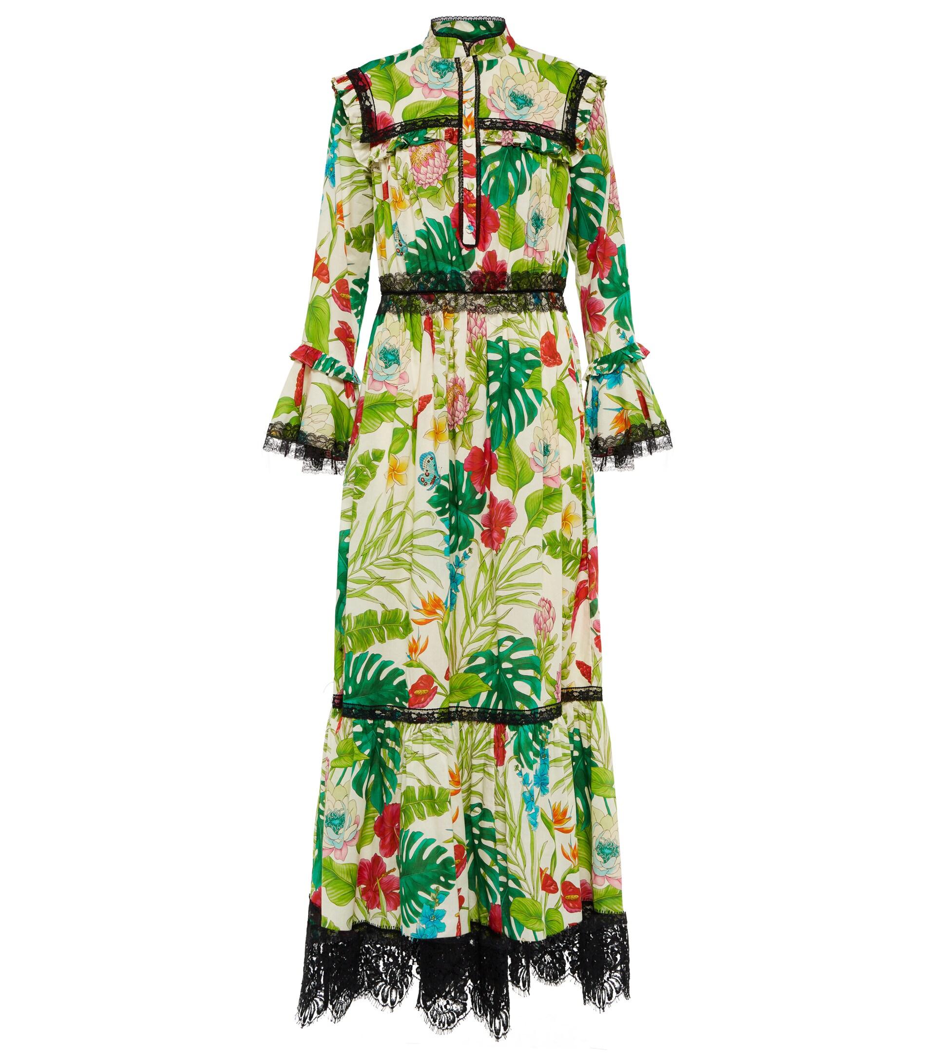 Gucci Floral Cotton Maxi Dress in Green | Lyst