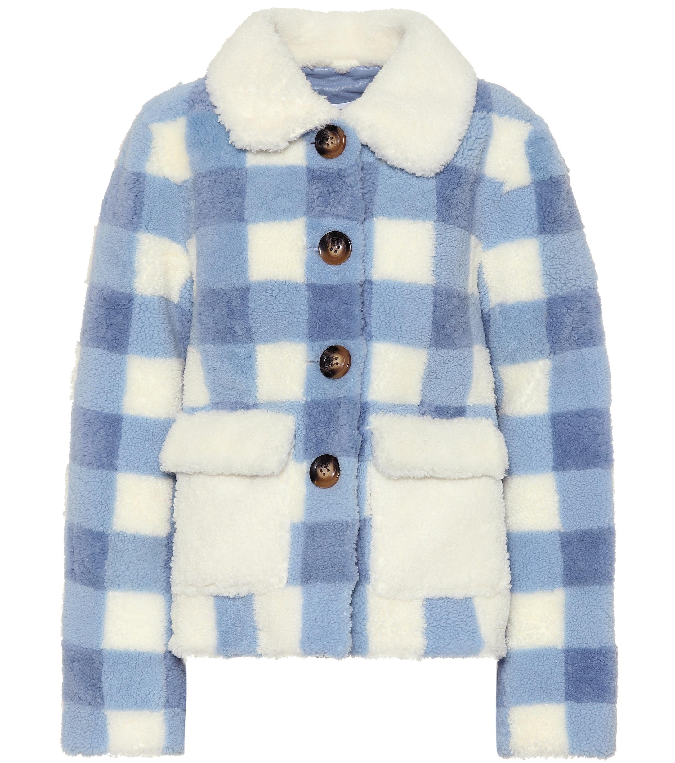 Saks Potts Lucy Checked Shearling Jacket in Baby Blue (Blue) - Lyst