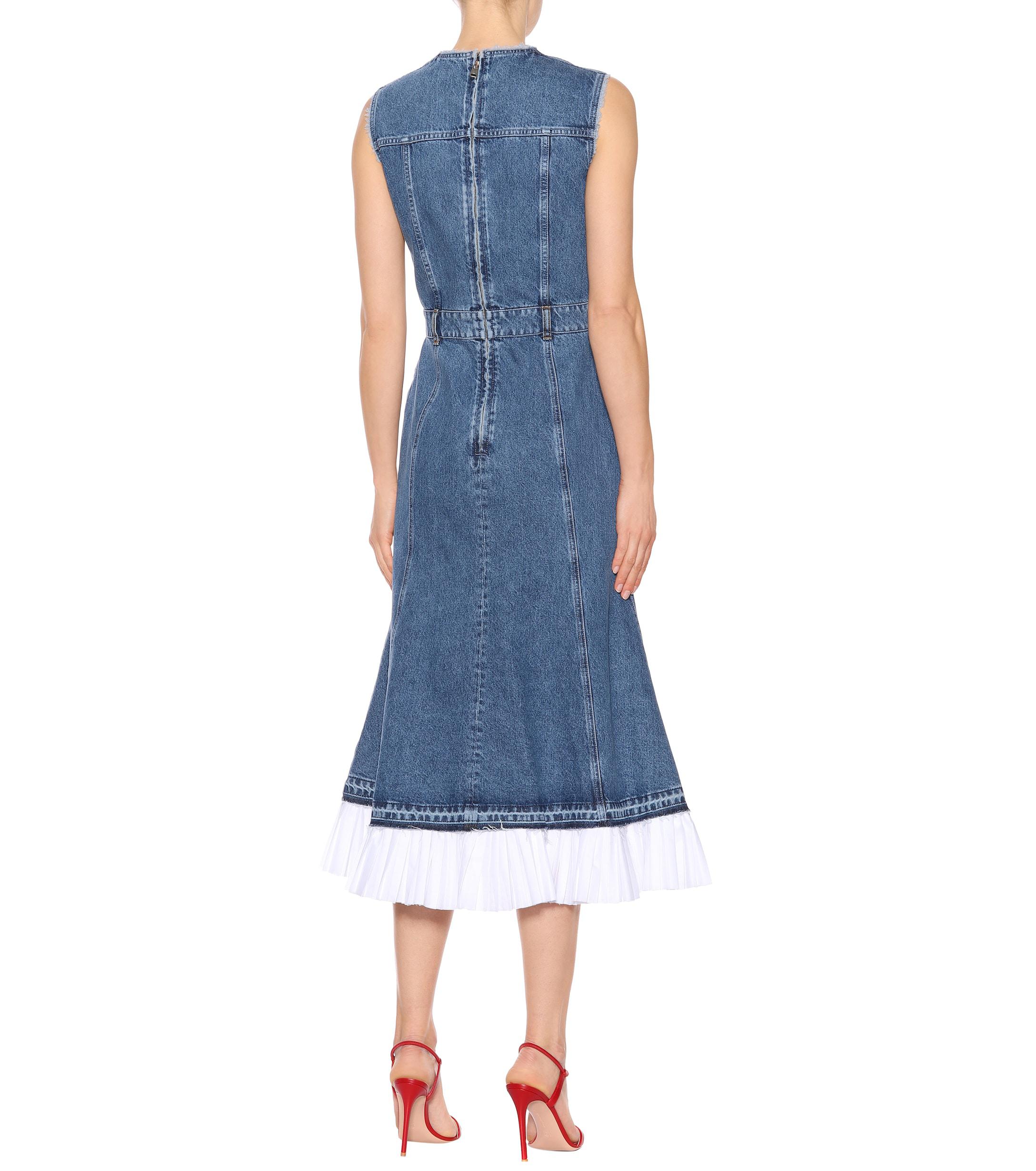 Alexander McQueen Poplintrimmed Denim Dress in Vintage Wash (Blue) Lyst