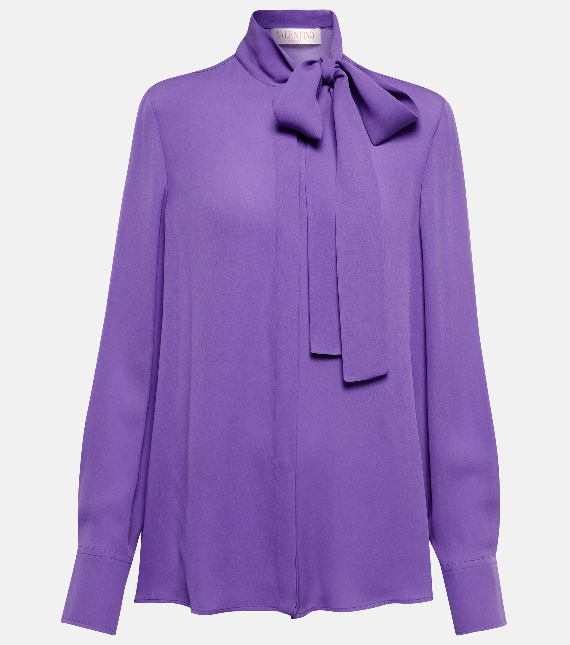 Valentino Tie-neck Silk Georgette Blouse in Purple | Lyst