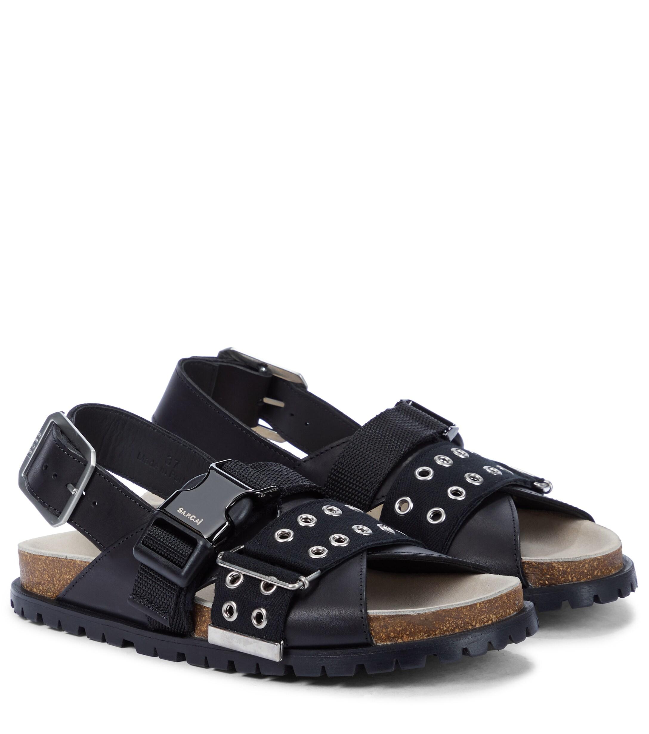 Sacai X A.p.c. Jules Leather Sandals in Black | Lyst
