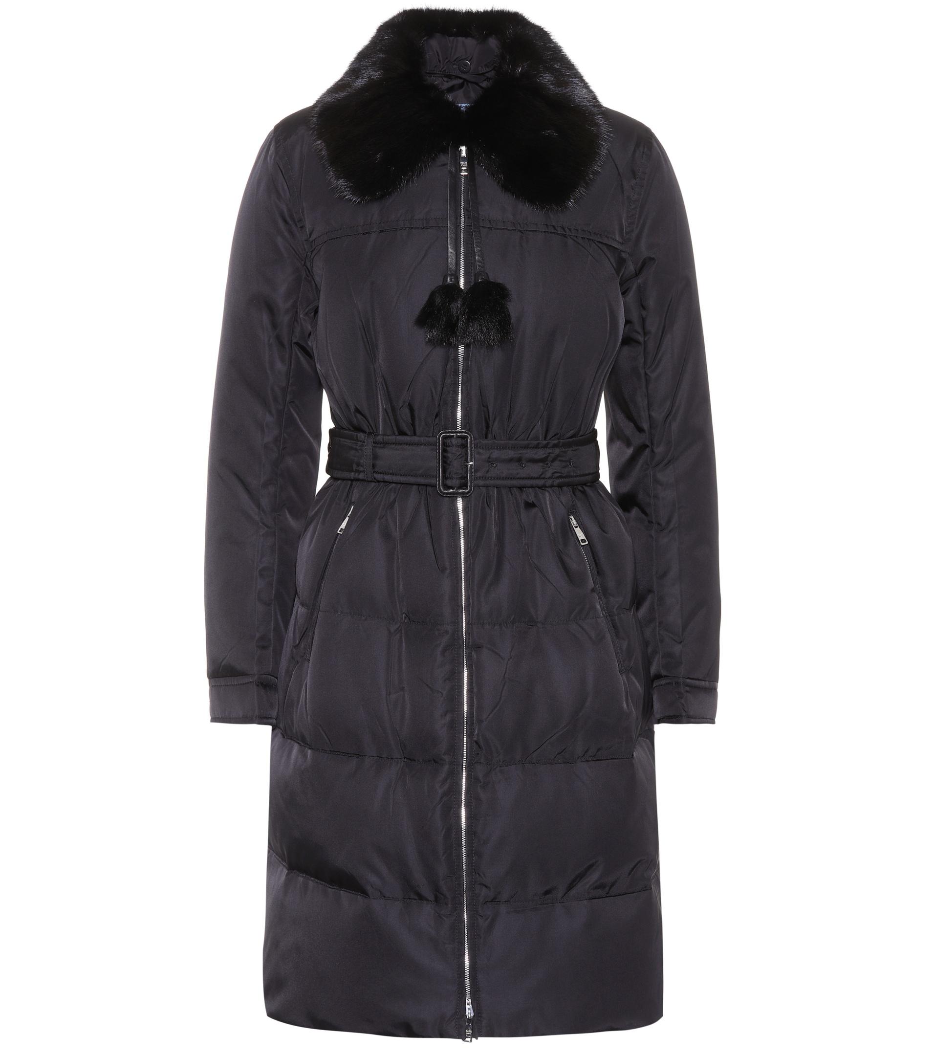 Prada Fur-trimmed Coat in Black - Lyst