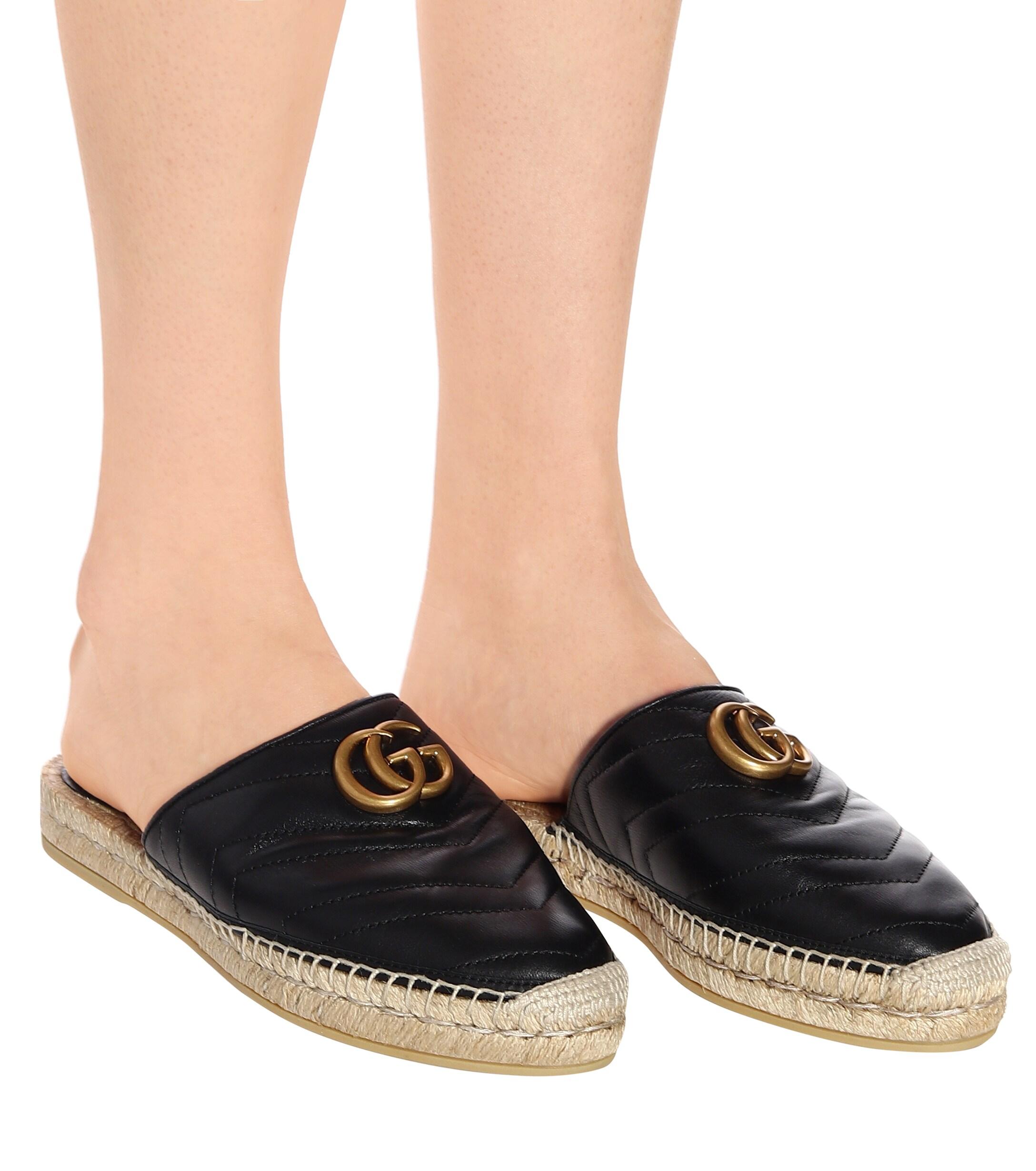 Gucci Leather Gg Espadrille in Black | Lyst