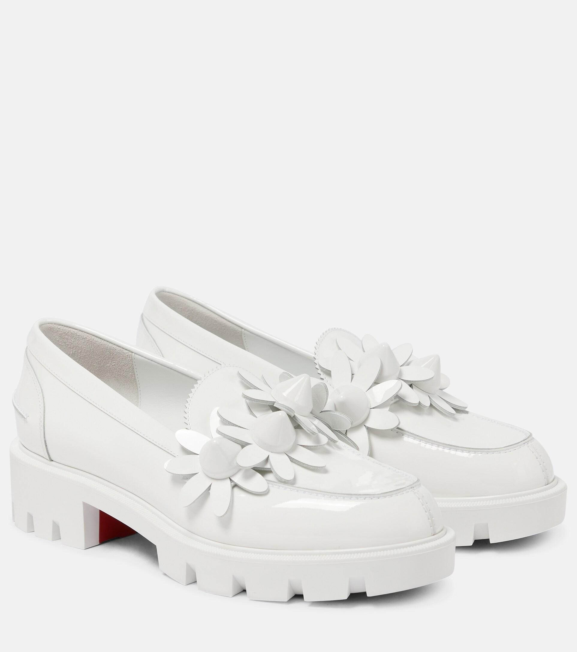 Christian Louboutin Daisy Spikes Moc Patent Leather Loafers in White | Lyst