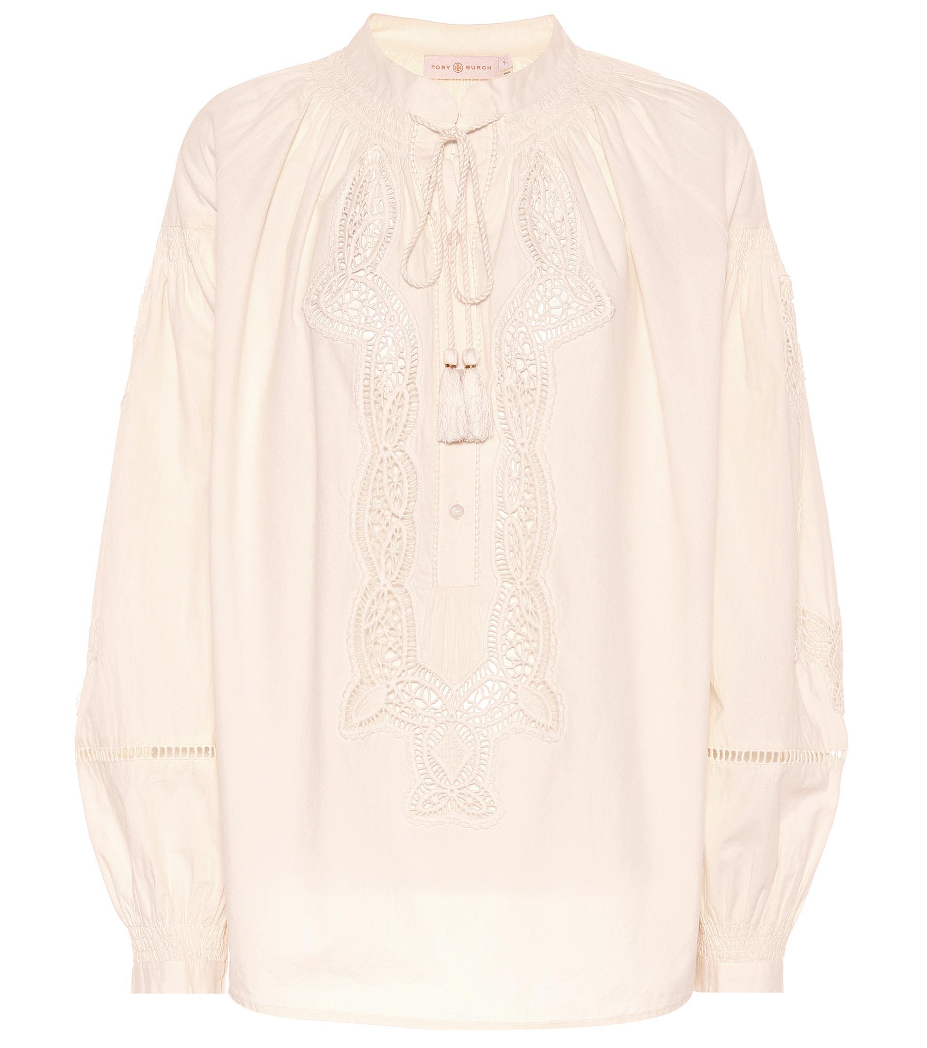 Tory Burch Kimberly Cotton Blouse in White - Lyst