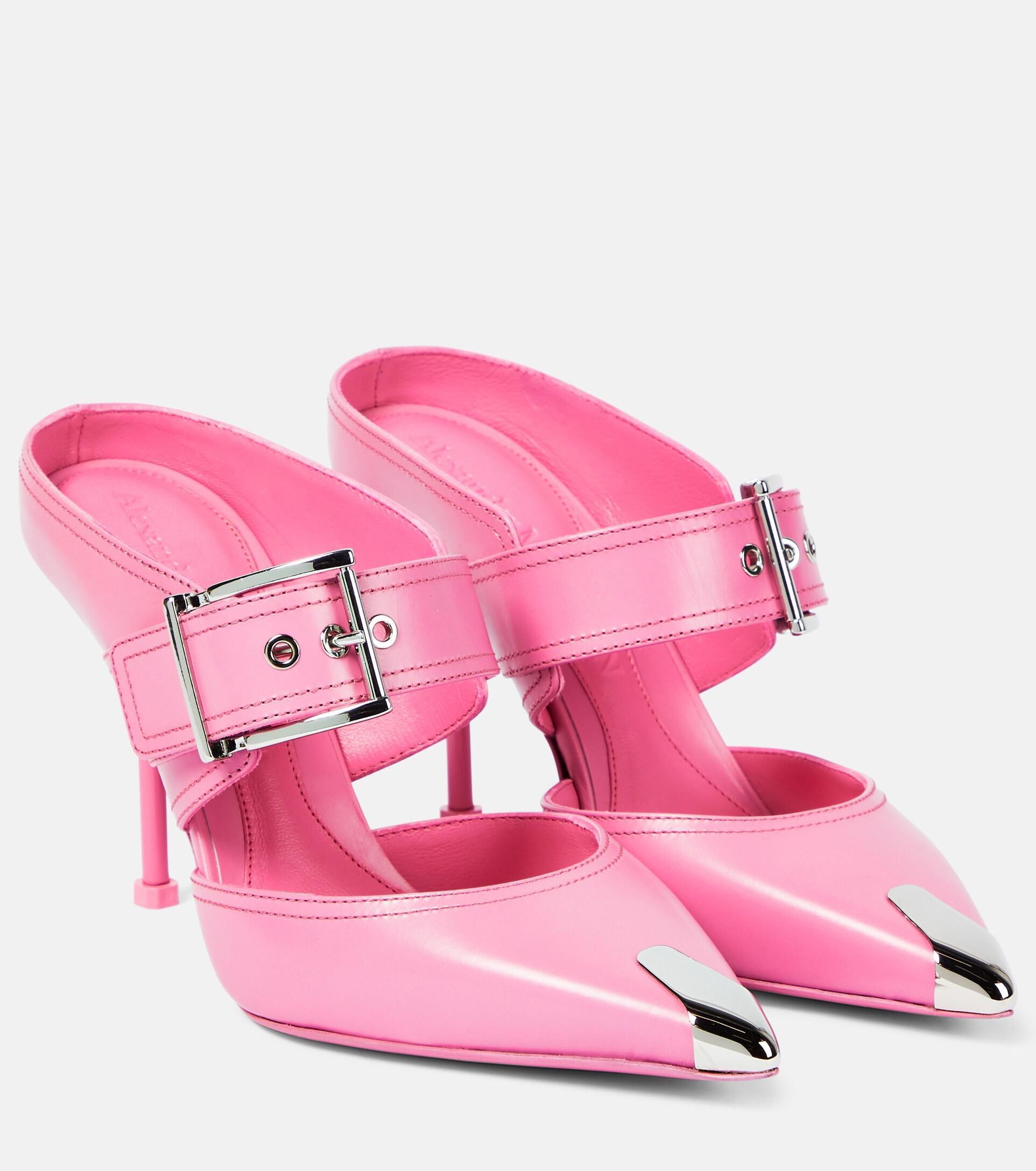 Alexander McQueen 75mm metallic toe-cap detail mules - Pink