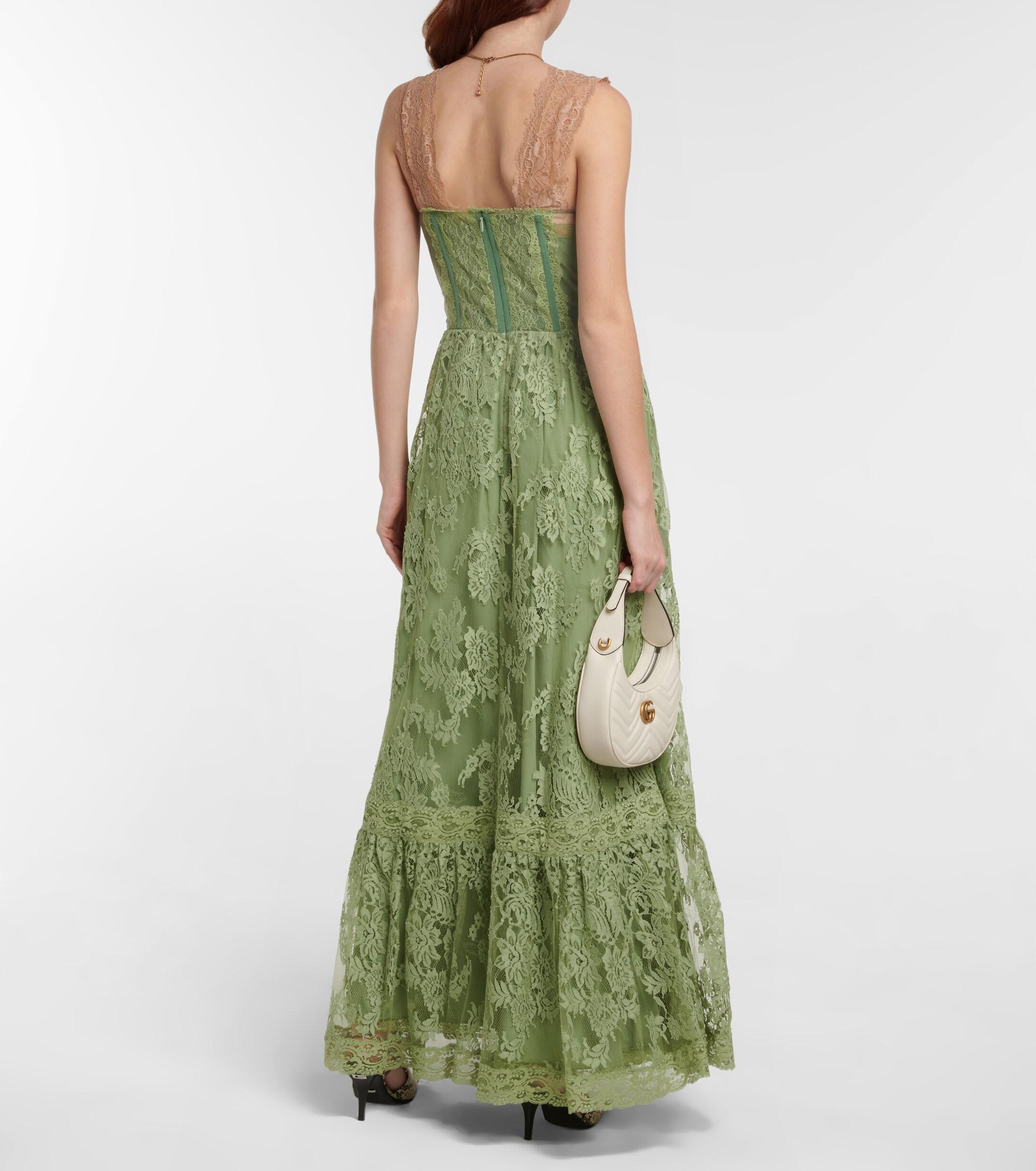 Gucci Floral Lace Gown in Green | Lyst UK