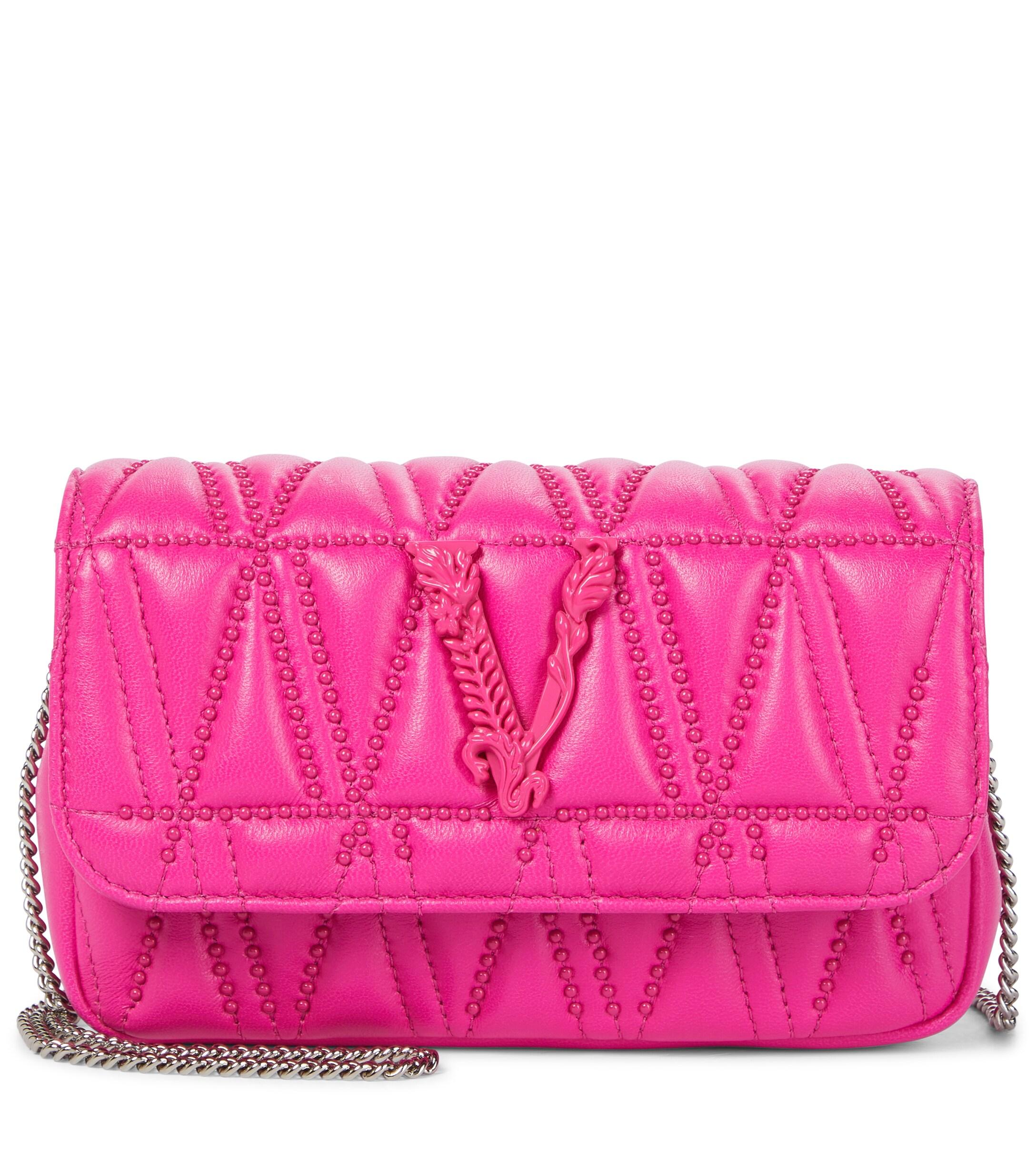 Versace Virtus Small Embellished Leather Crossbody Bag in Pink | Lyst