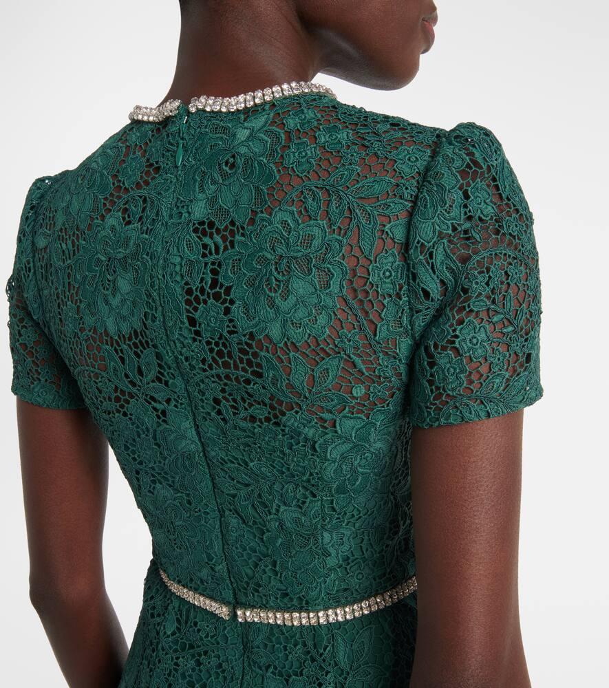 Self-Portrait Bow-Detail Embellished Lace Midi Dress in Green | Lyst