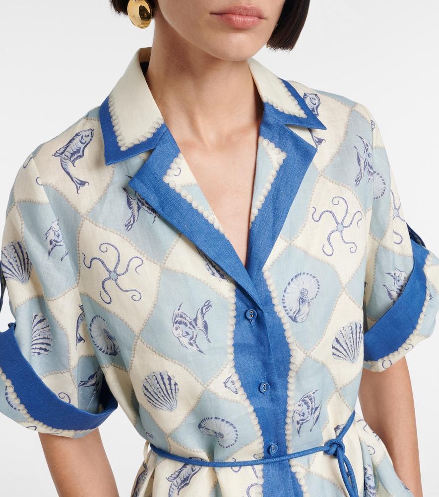 sachin and babi light blue dress ALÉMAIS Alberta belted printed linen mini shirt dress main image 1