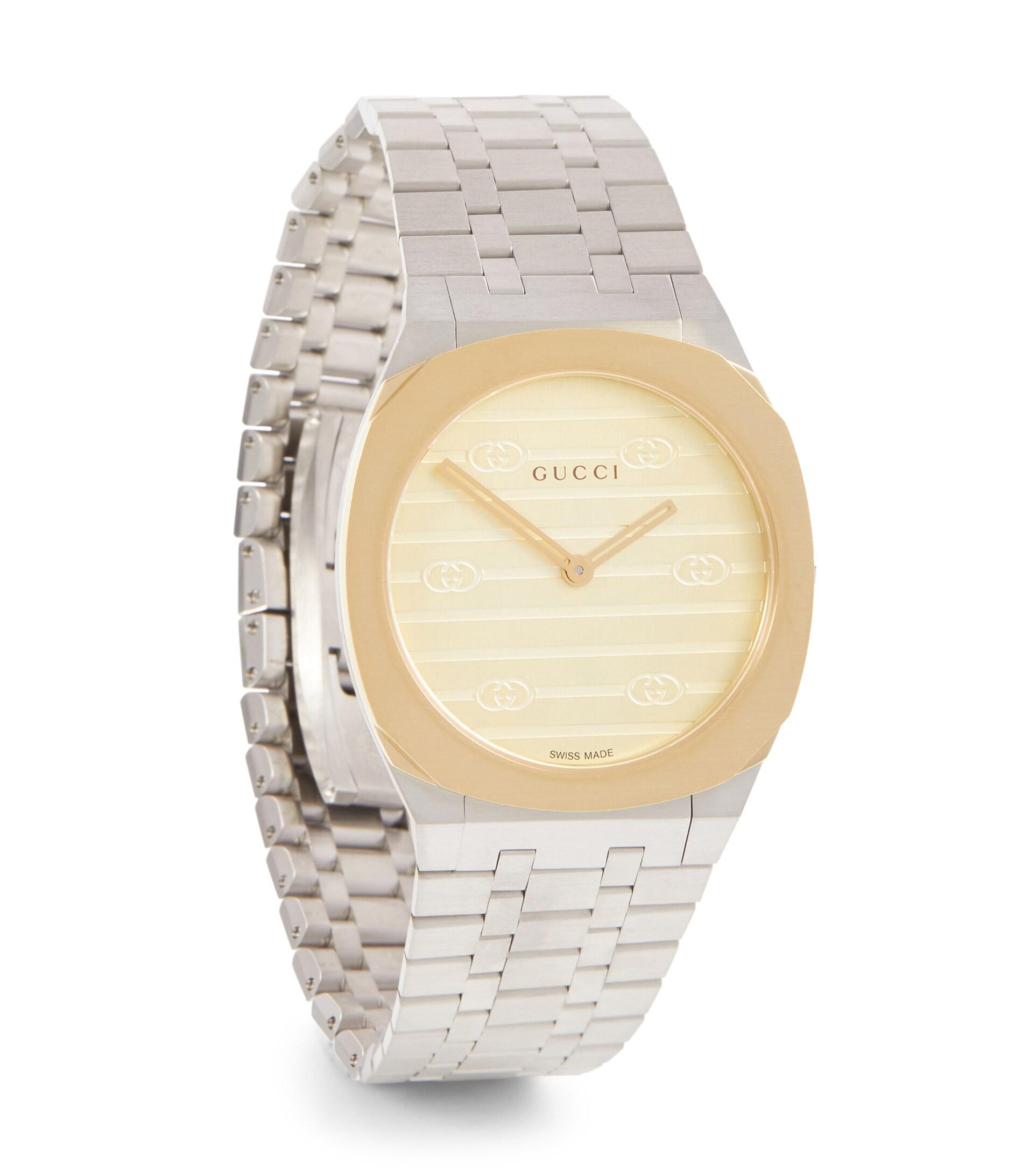 Gucci 25h 30mm Stainless Steel Watch in White | Lyst