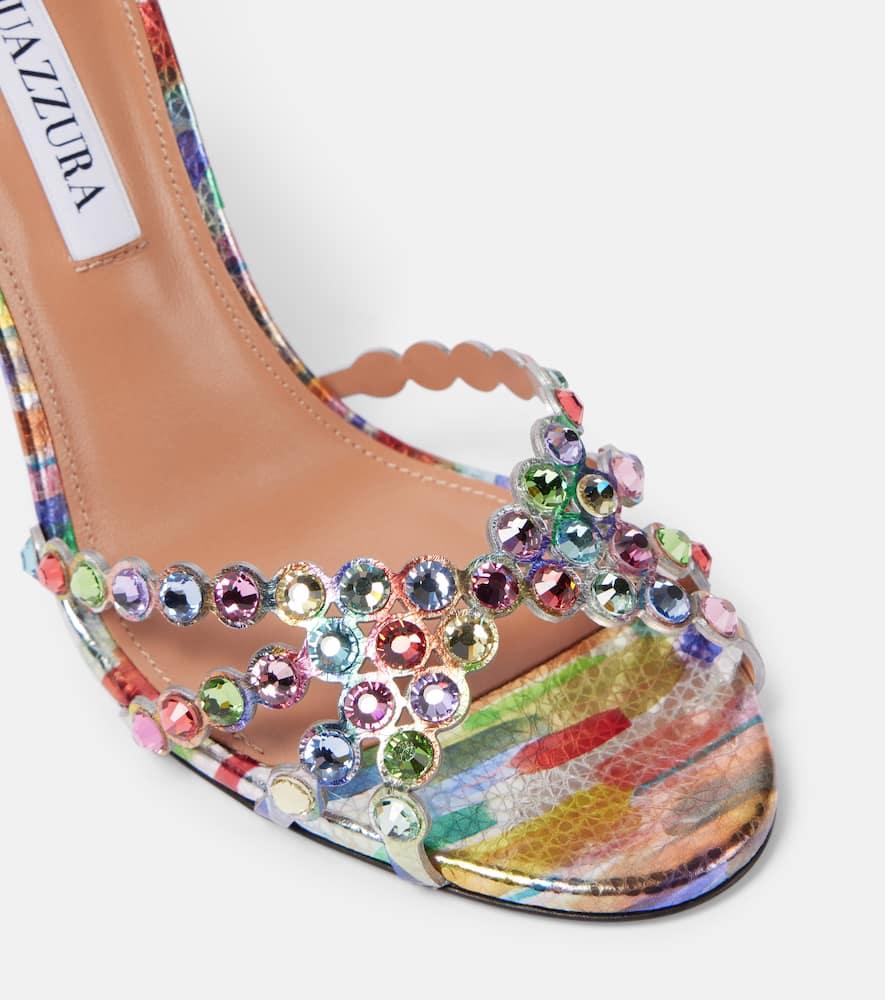Aquazzura Tequila 105 Embellished Leather Sandals in Metallic